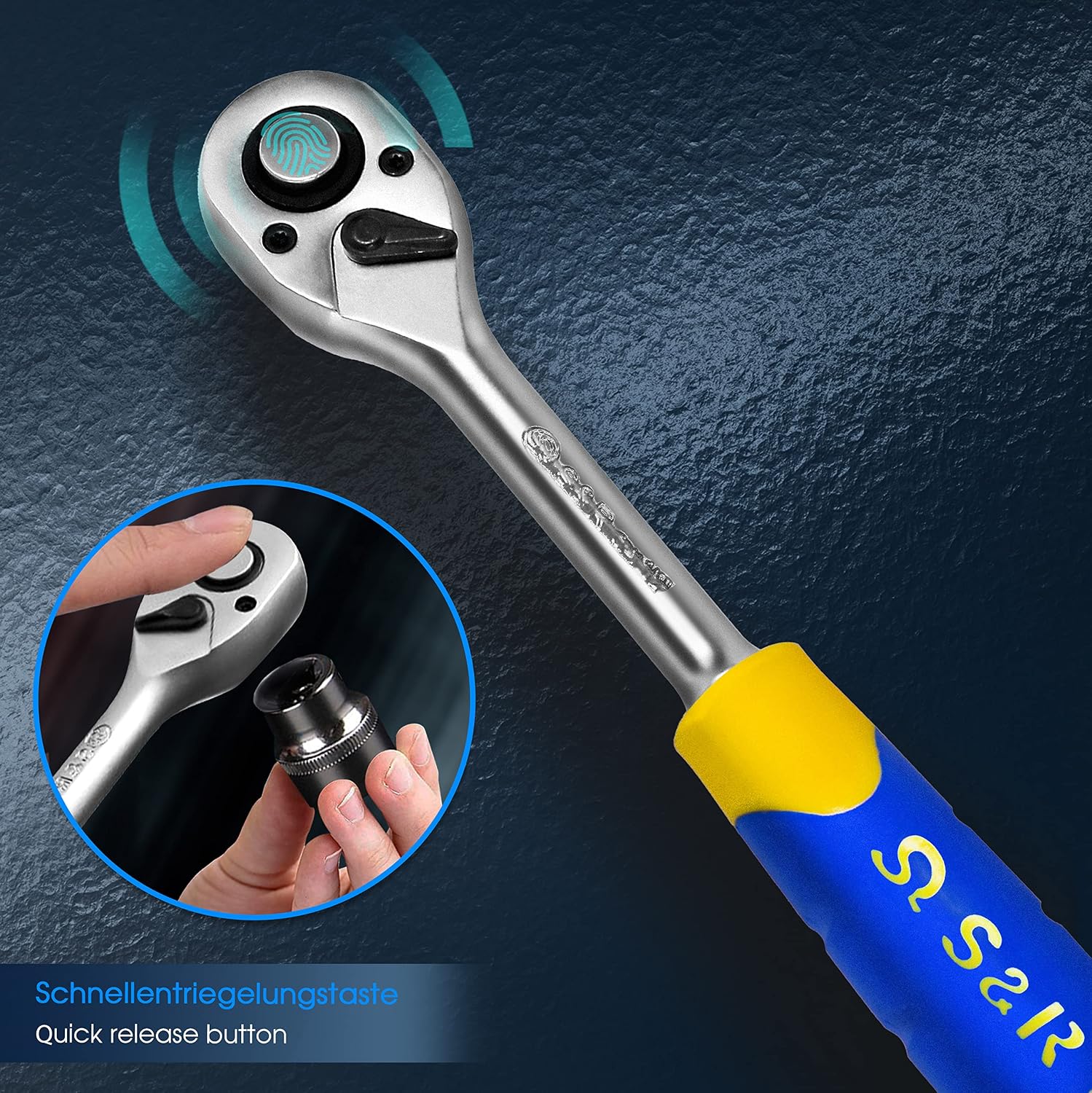 Detalle de S&R Cricchetto Reversibile Professionale 1/2" in Acciaio al Cromo Vanadio, 25 cm, 45 Denti