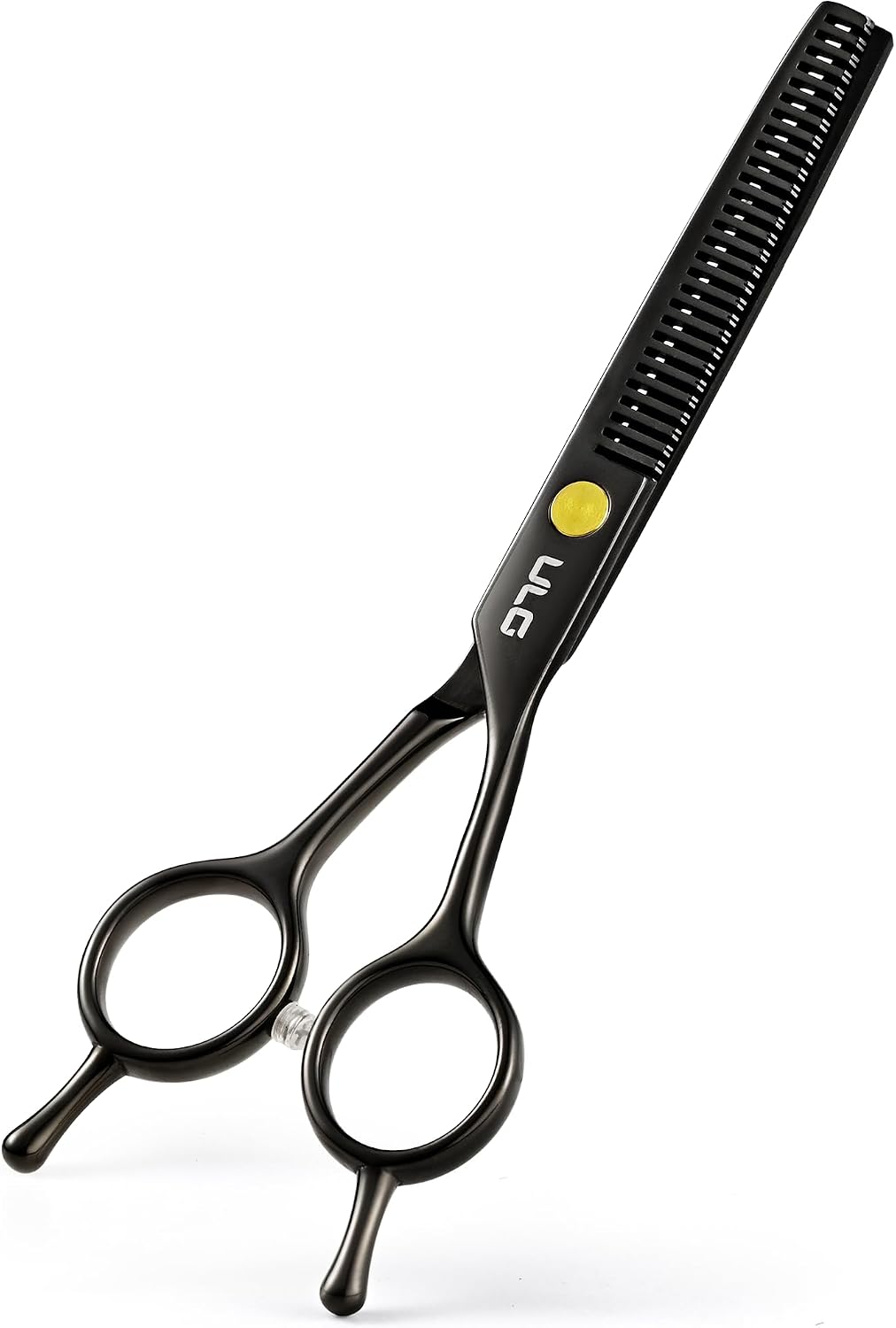 Detalle de ULG 16.5 cm thinning shears (Japanese stainless steel) – Ultra sharp barber scissors for right-hand use – Black