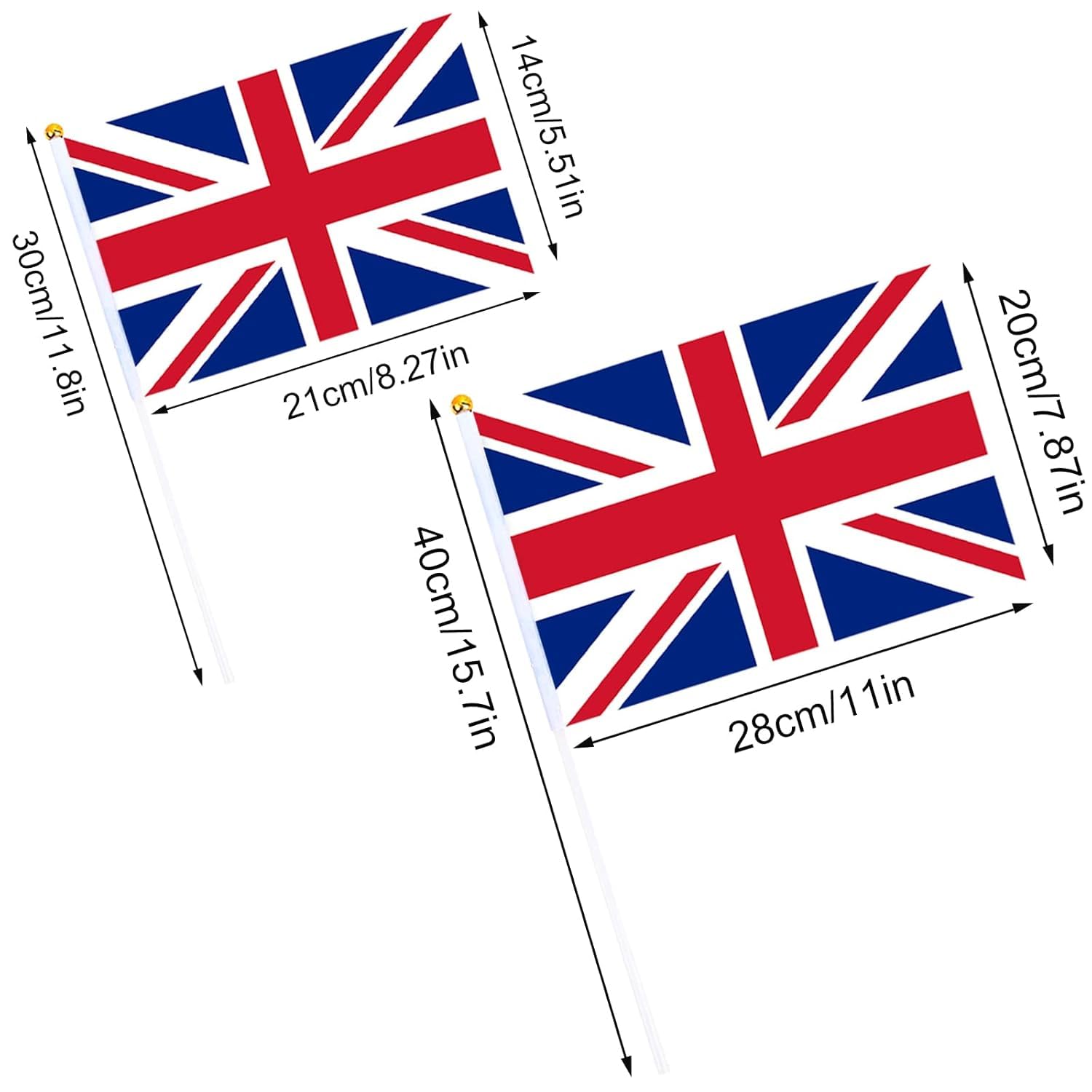 Detalle 2 de ANLAIBO British Union Jack Hand-Held Flags (25 Pack) 14 x 21 cm with 30 cm White Pole