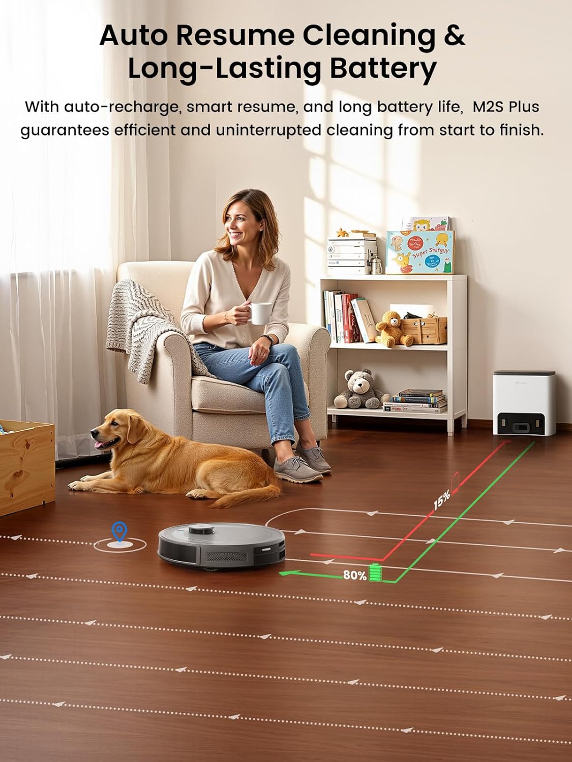 Detalle de Lefant M2S Plus Robot Vacuum and Mop — 10,000Pa suction, self-emptying, LiDAR navigation
