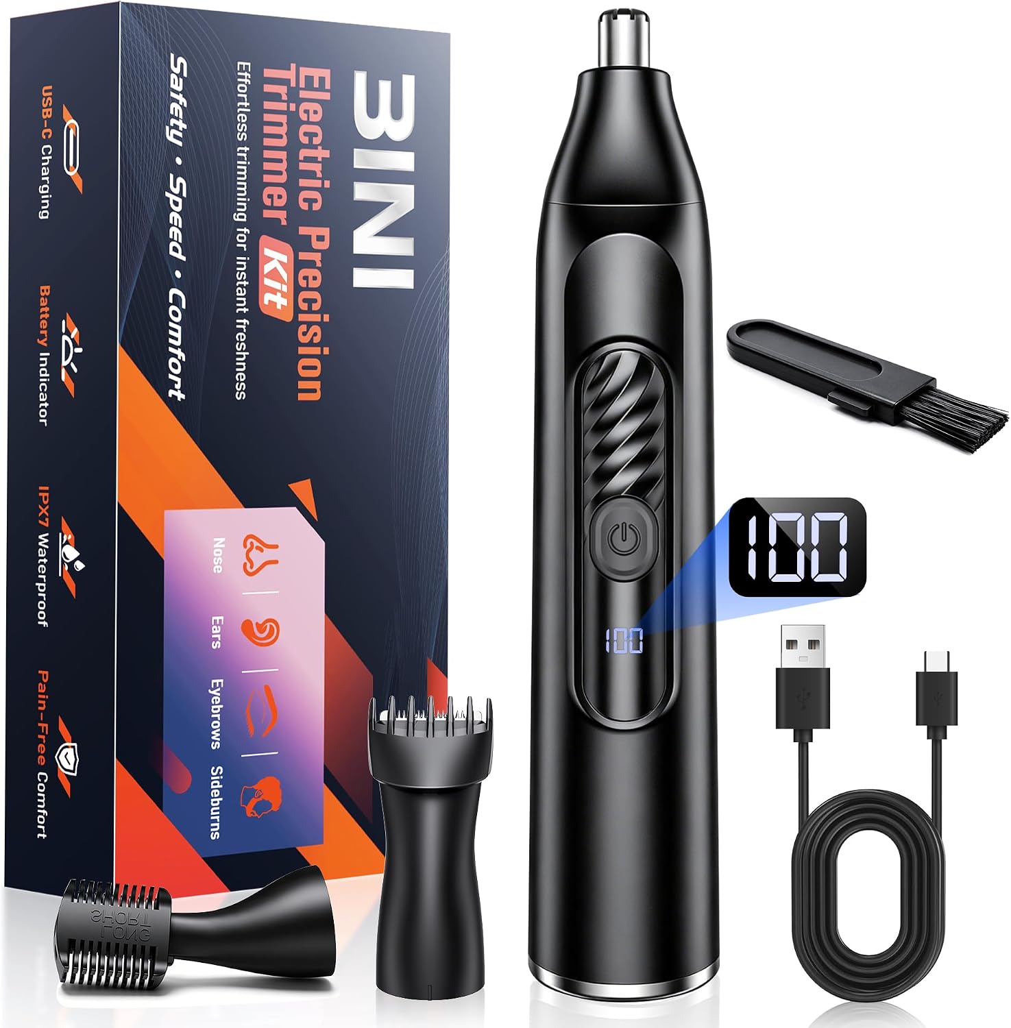 Detalle de Nose Hair Trimmer 3-in-1 for Men and Women – Rechargeable USB-C with LED Display