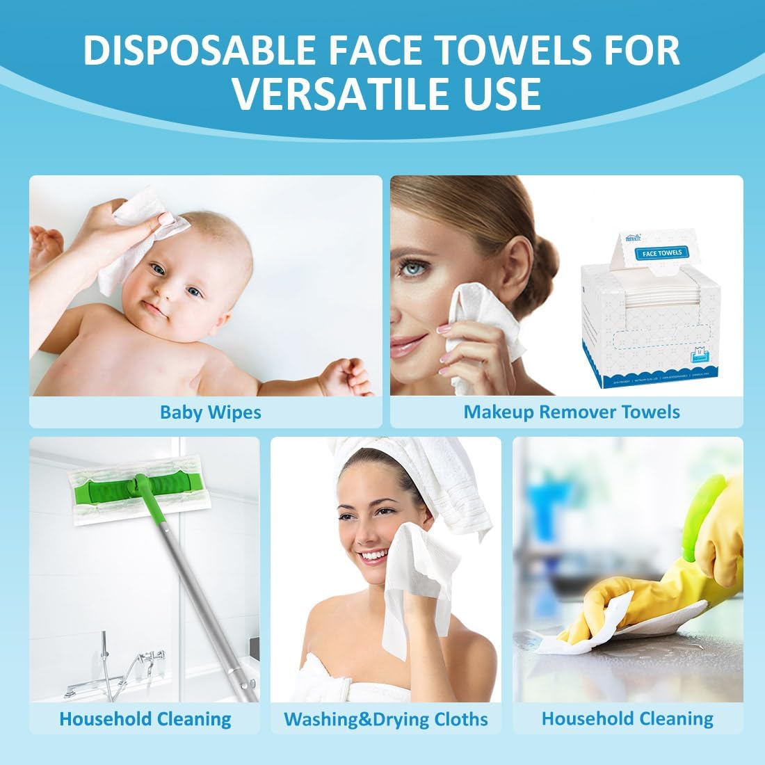 Thumbnail 3 de HOMEXCEL Face Towels (2 Boxes, 100 Count) – Biodegradable Disposable Towelettes for Makeup Removal and Gentle Face Cleansing