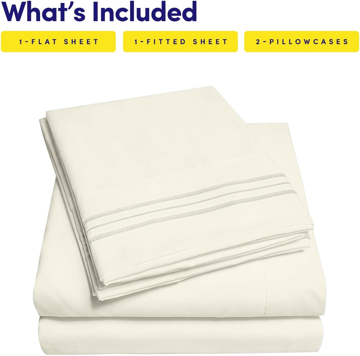 Thumbnail 2 de 1500 Supreme Collection Twin Sheet Sets Ivory (3-Piece) with Stay-in-Place Elastic Corner Straps