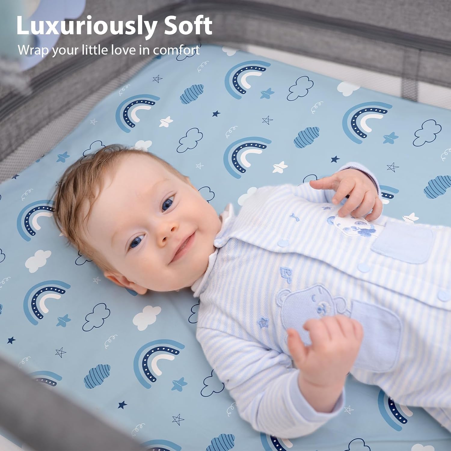 Thumbnail 6 de Next to Me 85x51cm Fitted Crib Sheets | 3 Pack, Ultra-Soft Microfiber in Blue Cloud Animal