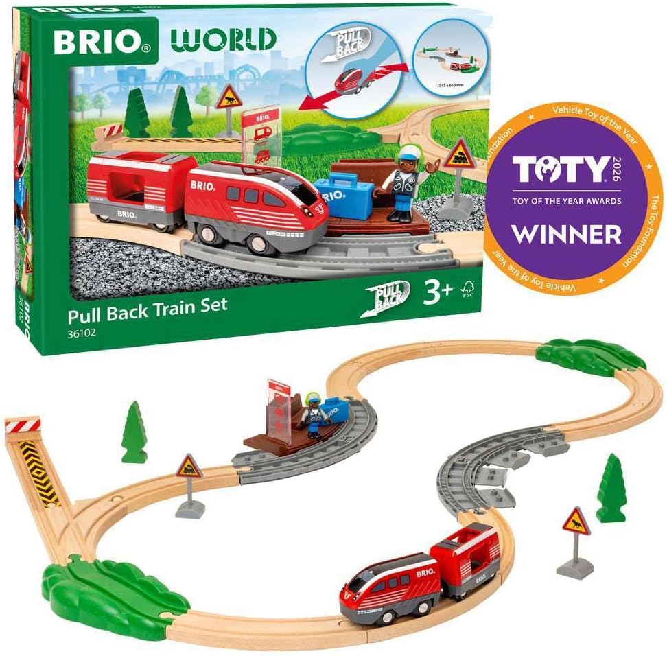 Detalle de BRIO World 36102 Circuit de train à rétrofriction – circuit miniature en bois pour enfants dès 3 ans