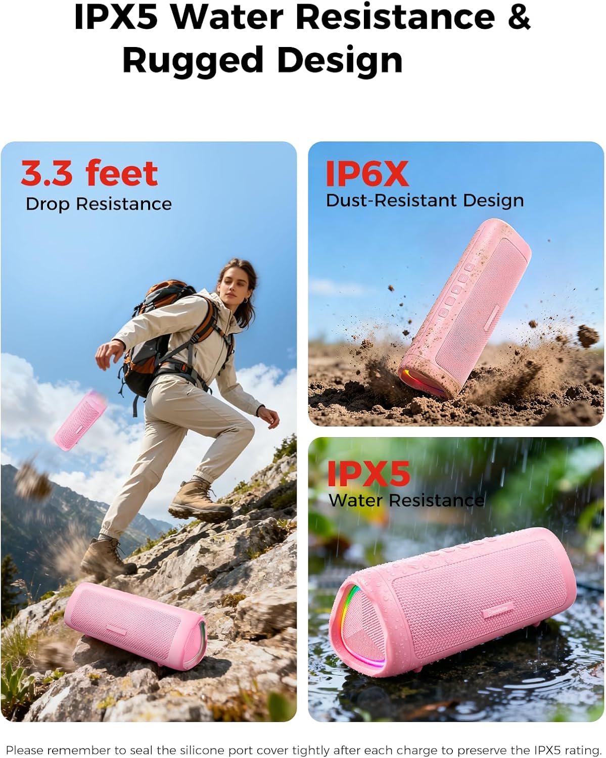 Detalle de BolaButty Bluetooth Speaker with HD Sound (Pink) – IPX5 Waterproof, 20H Playtime, BT5.3, TWS Pairing