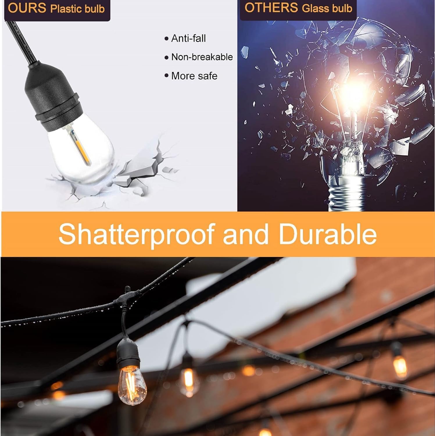 Thumbnail 1 de ZOTOYI 150FT S14 Outdoor String Lights: Weatherproof Festoon Lighting for Gardens and Events