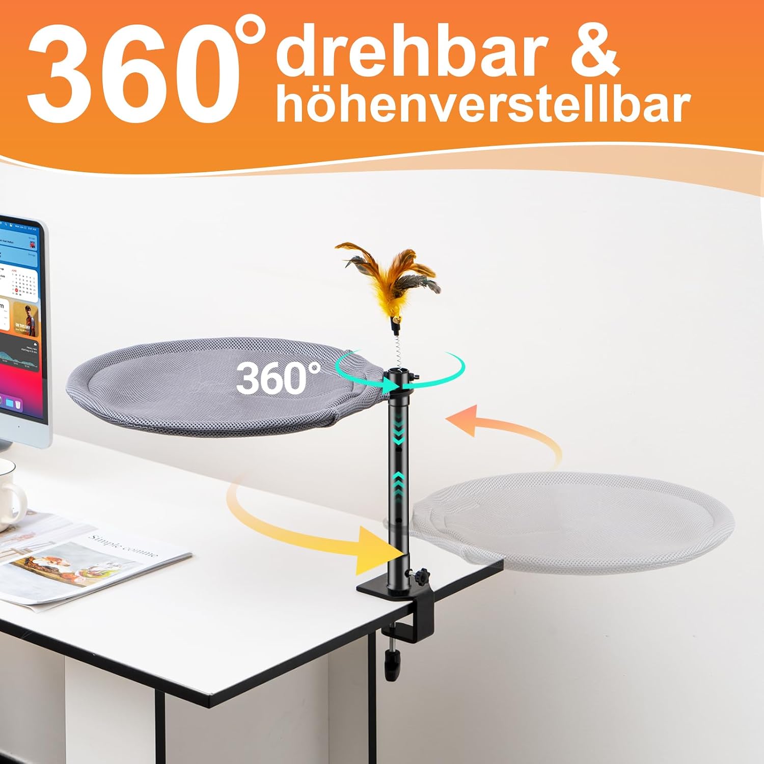 Detalle de Uross Cat Bed for Desk – 360° Rotatable Cat Hammock Bed (LightGrey)