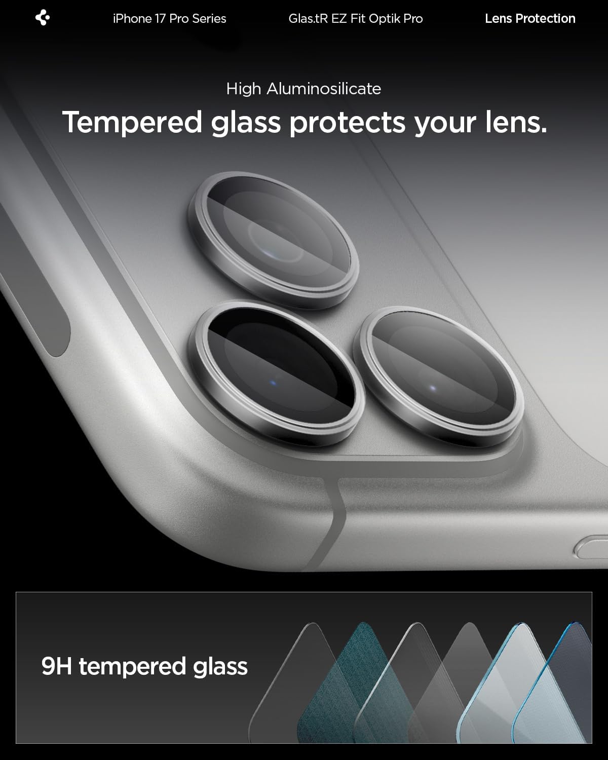 Thumbnail 5 de Spigen Glas.tR EZ Fit Optik Pro Protection caméra pour iPhone 17 Pro / Pro Max (2 pièces) – gris