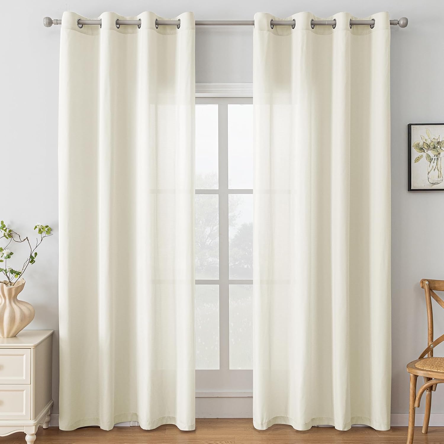 Detalle de Ystyle Rideau Voilage Lot de 2 140x280cm Beige