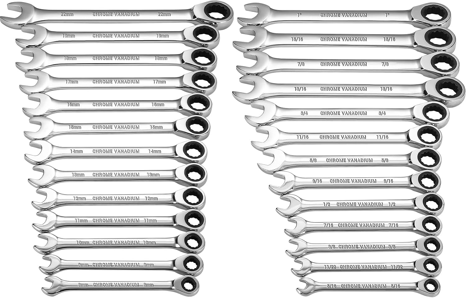 Detalle de DEKOPRO 26-Piece Ratcheting Combination Wrench Set, Metric and SAE
