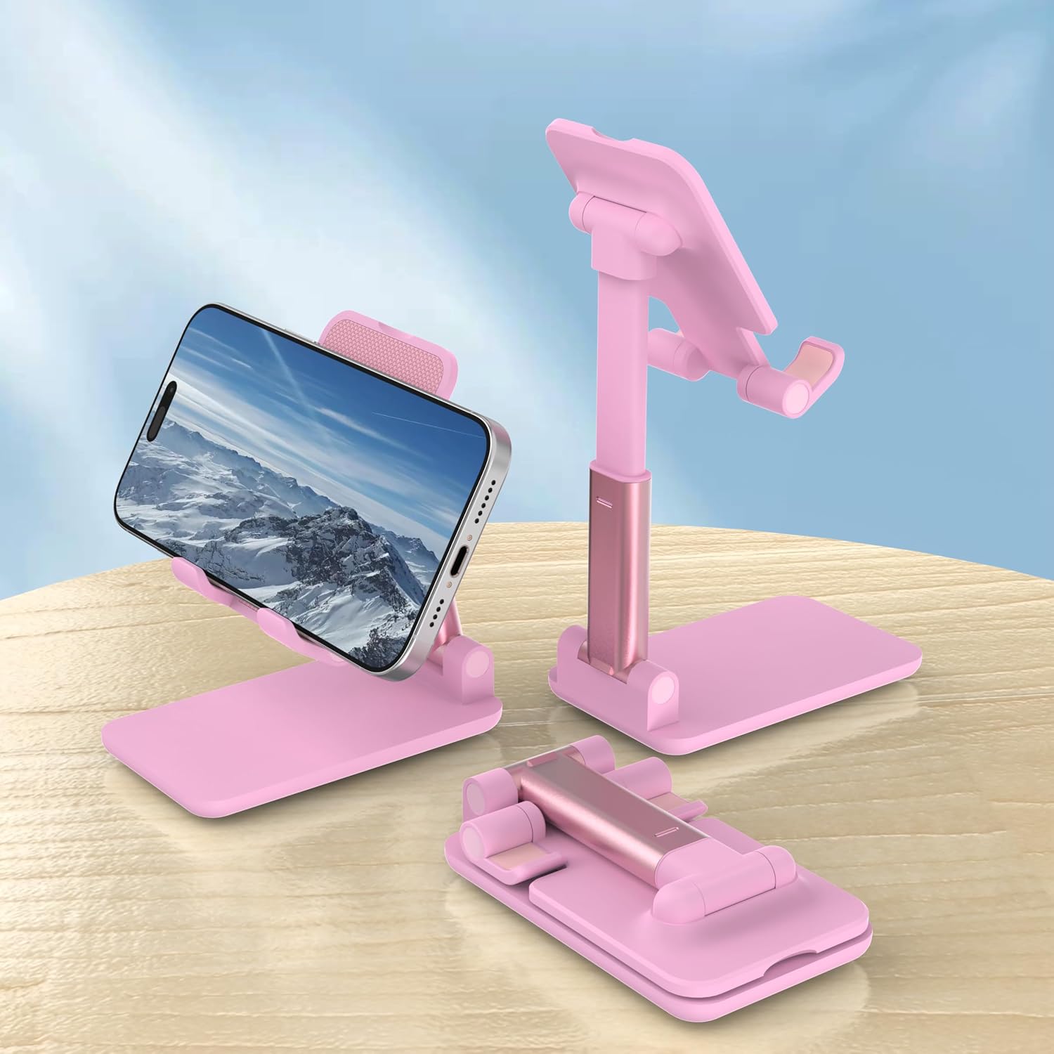 Detalle 1 de HZZADZXW HZZADZXW001 Adjustable Cell Phone Stand, Foldable, Pink, 4–8 Inch