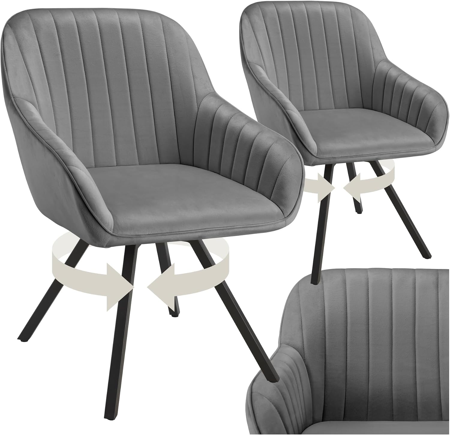 Detalle de tectake Snug 405663 – roterbara fåtöljer i grå sammetslook, set om två