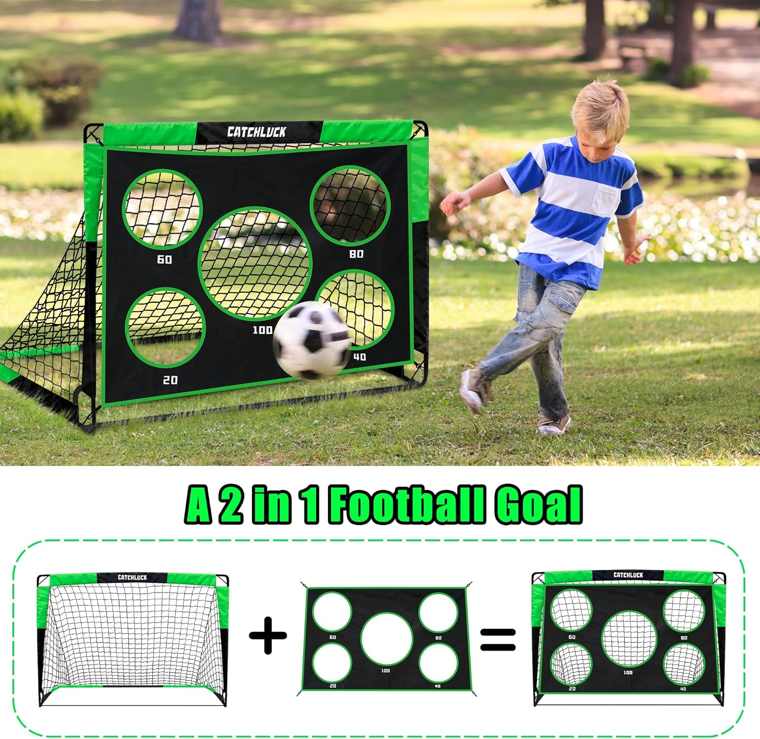 Thumbnail 2 de CATCHLUCK Football Goal Pop Up Football Net for Kids 4ft x 3ft or 5ft x 4ft