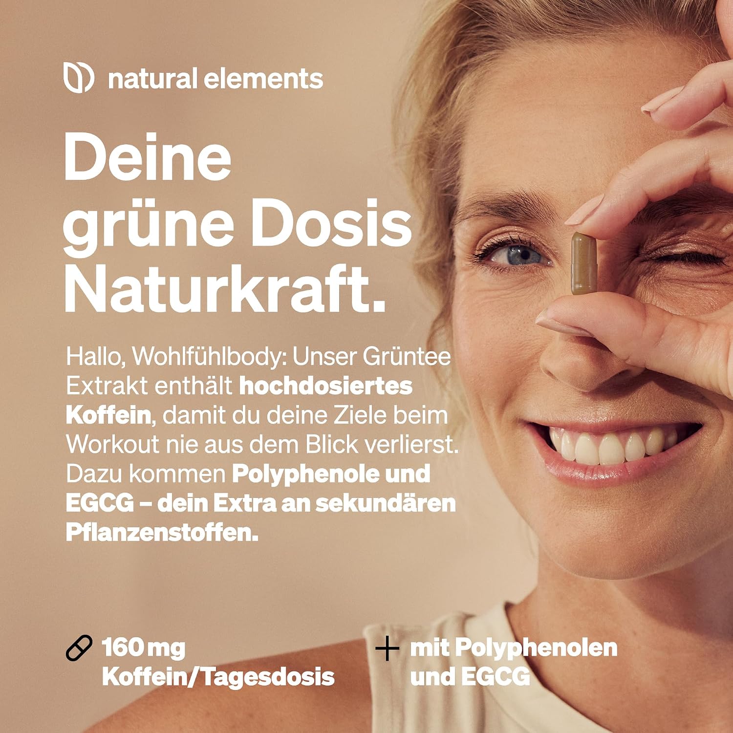 Detalle de natural elements Grüntee Extrakt 180 Kapseln — 1998 mg Tagesdosis 🍀