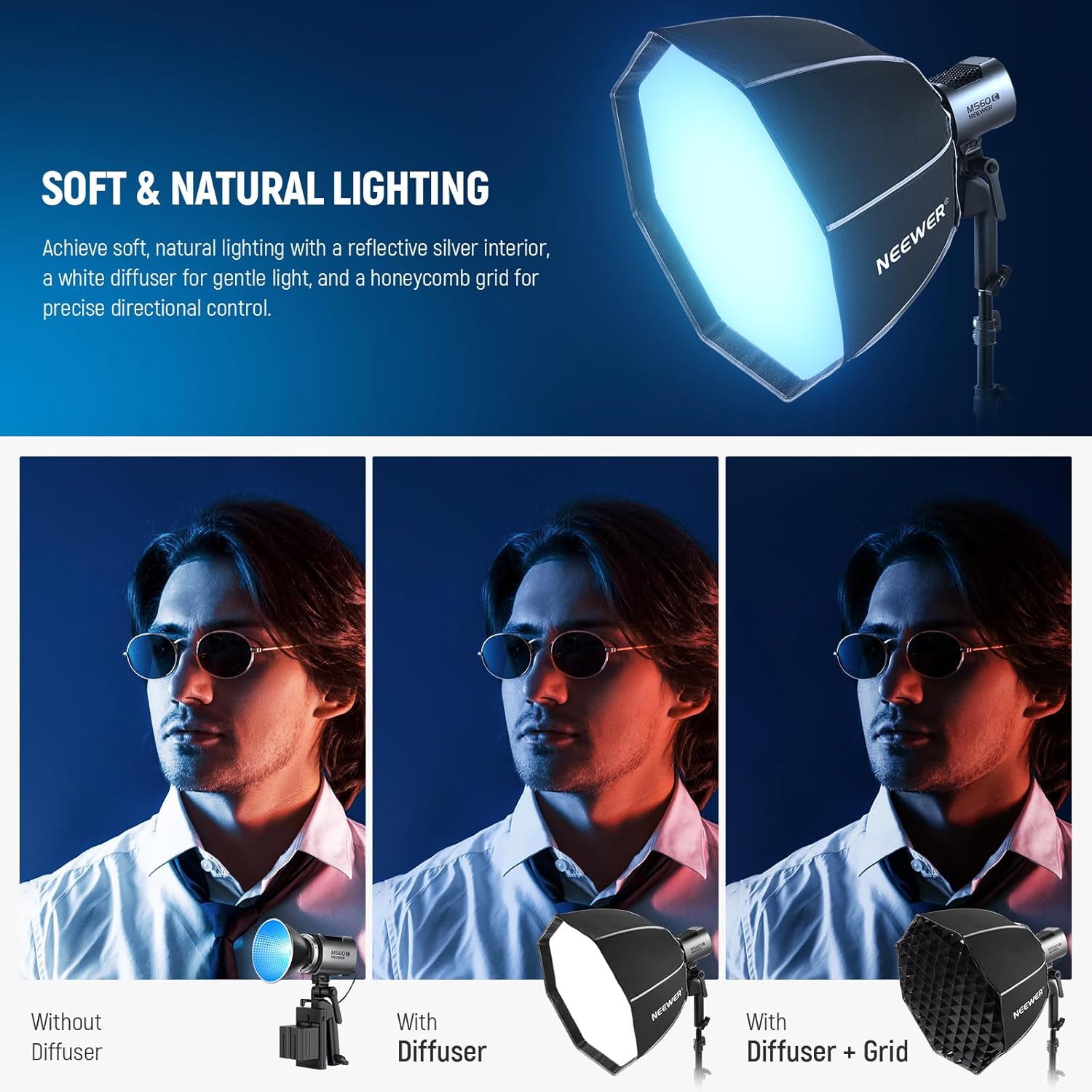 Thumbnail 3 de NEEWER 20" (50cm) Octagonal Softbox with NEEWER Mount (Quick-fold Octabox) for compatible MS/LED lights