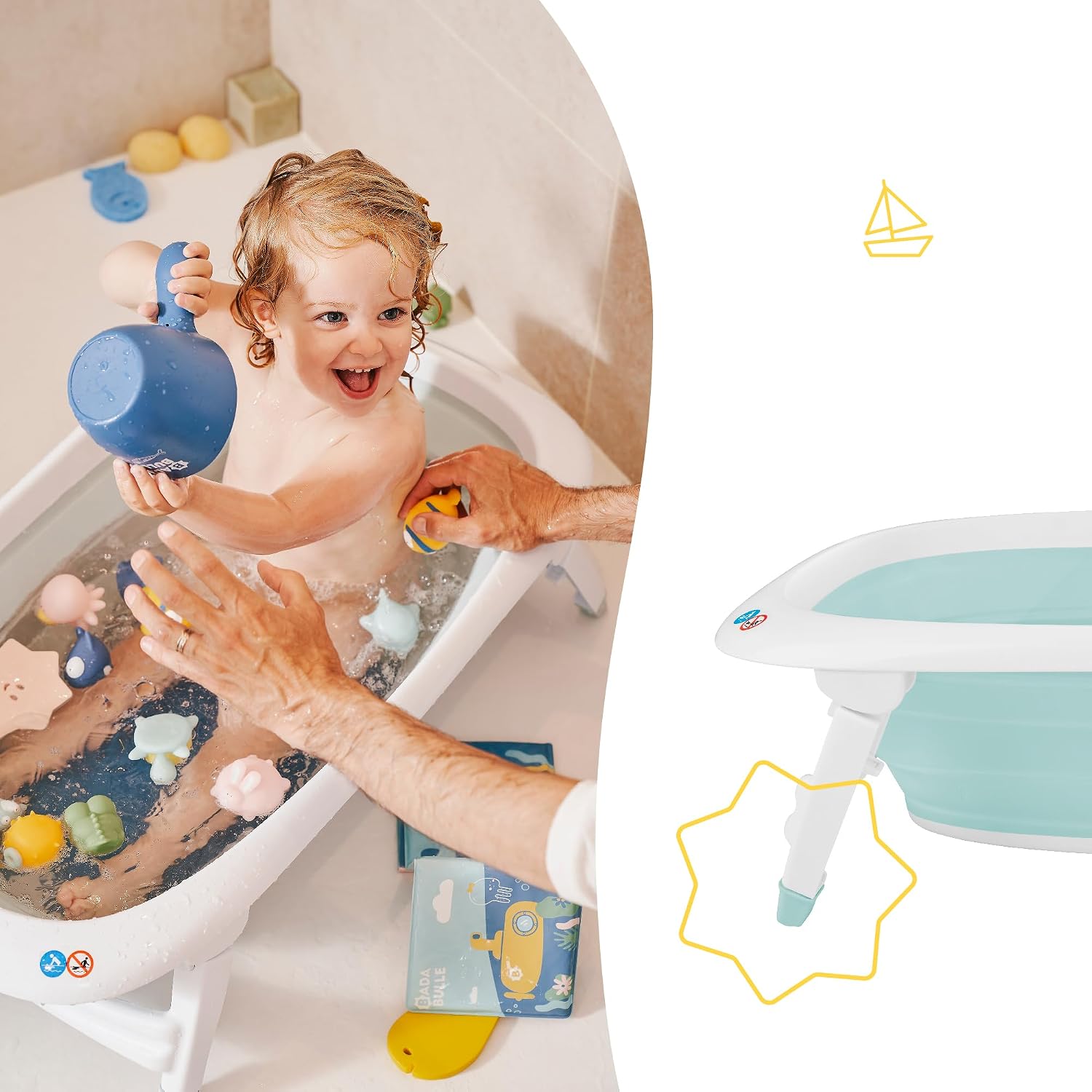 Thumbnail 6 de Badabulle Vaschetta da bagno pieghevole per bambini – Ultra compatta, 35 L, piedini antiscivolo, tappo termico e maniglia