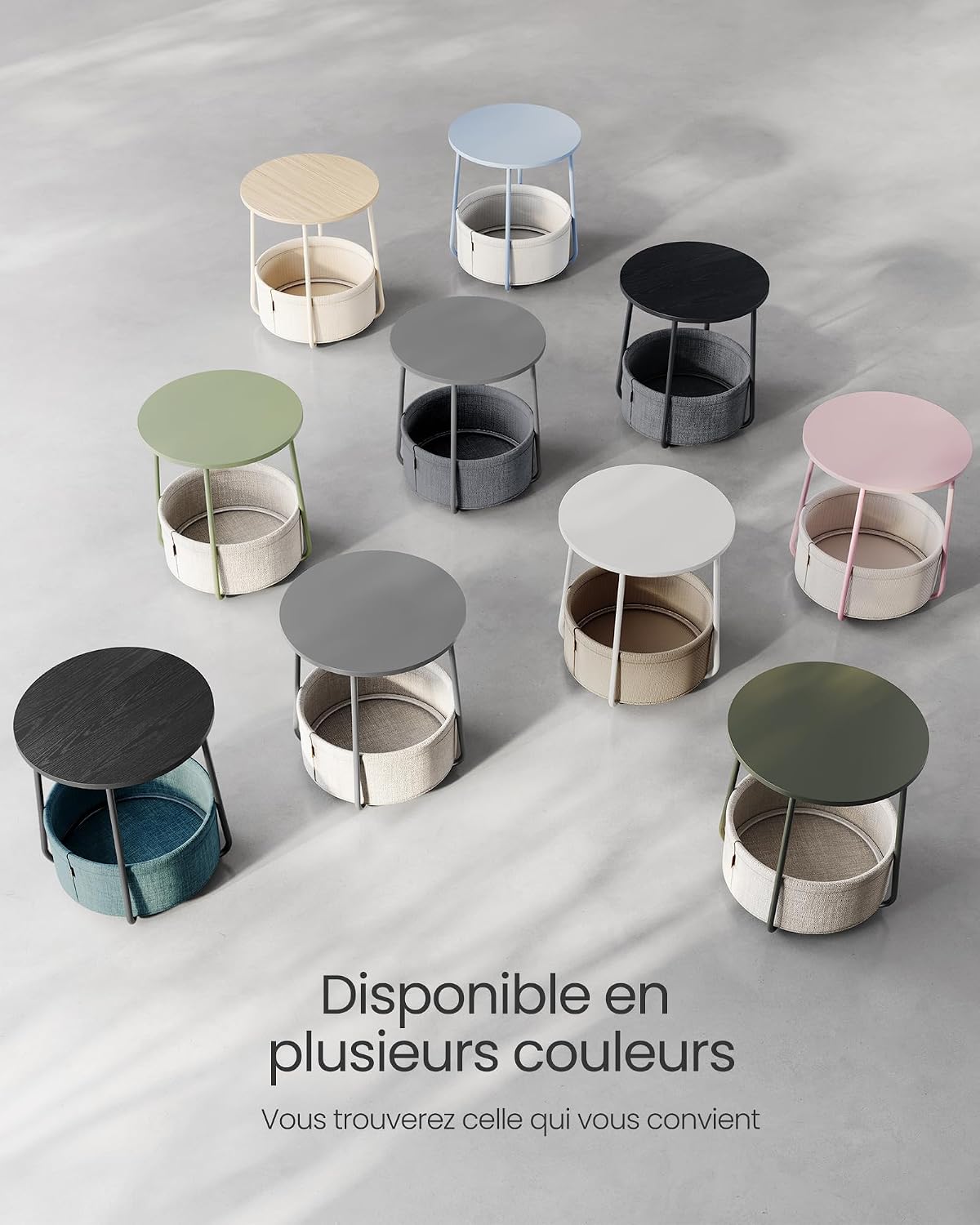 Thumbnail 6 de VASAGLE LILEA LET223W10 ronde salontafel met stoffen mand, wit-beige