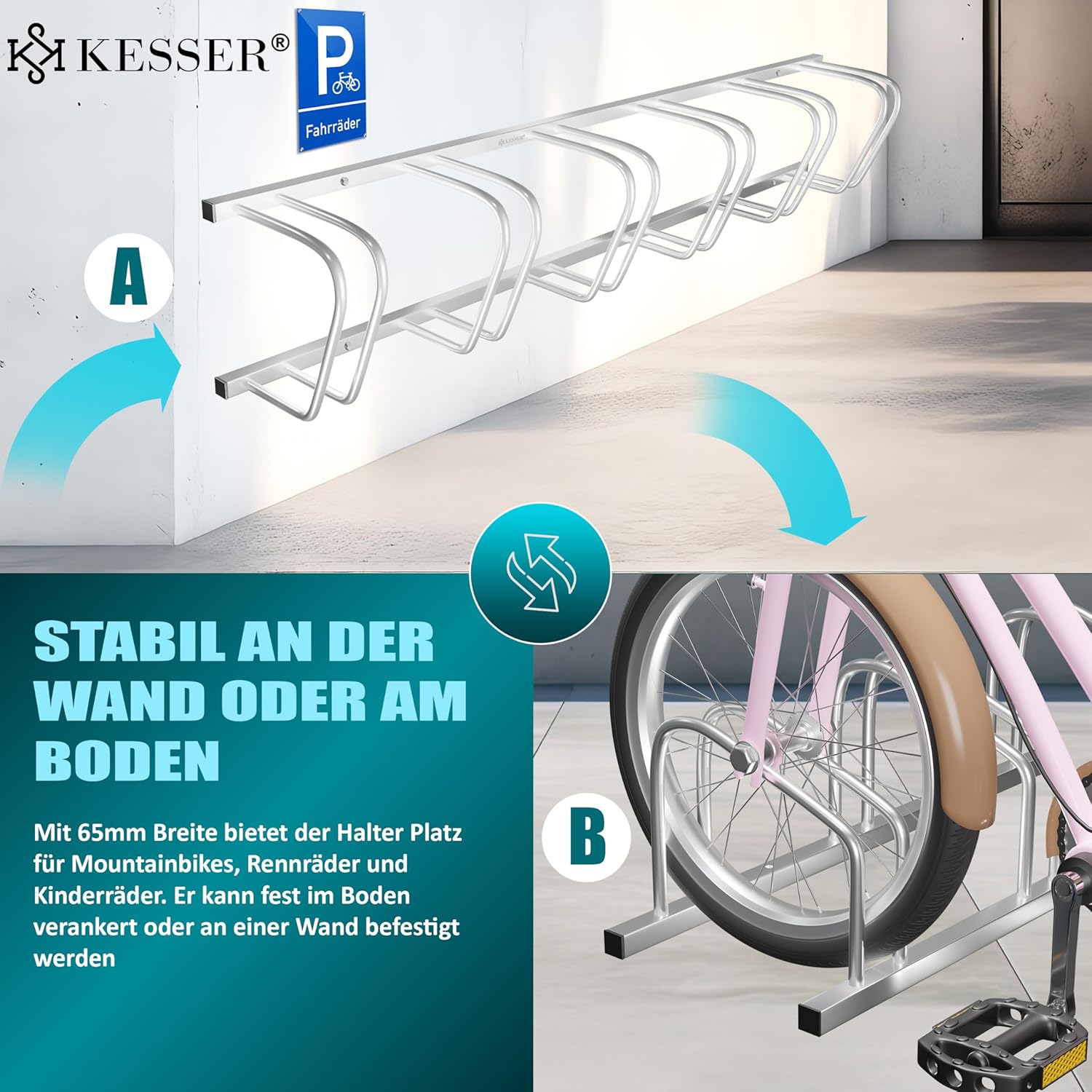 Thumbnail 2 de KESSER Fahrradständer für 6 Fahrräder inkl. Parkschild – Mehrfachständer, 37 cm Radabstand