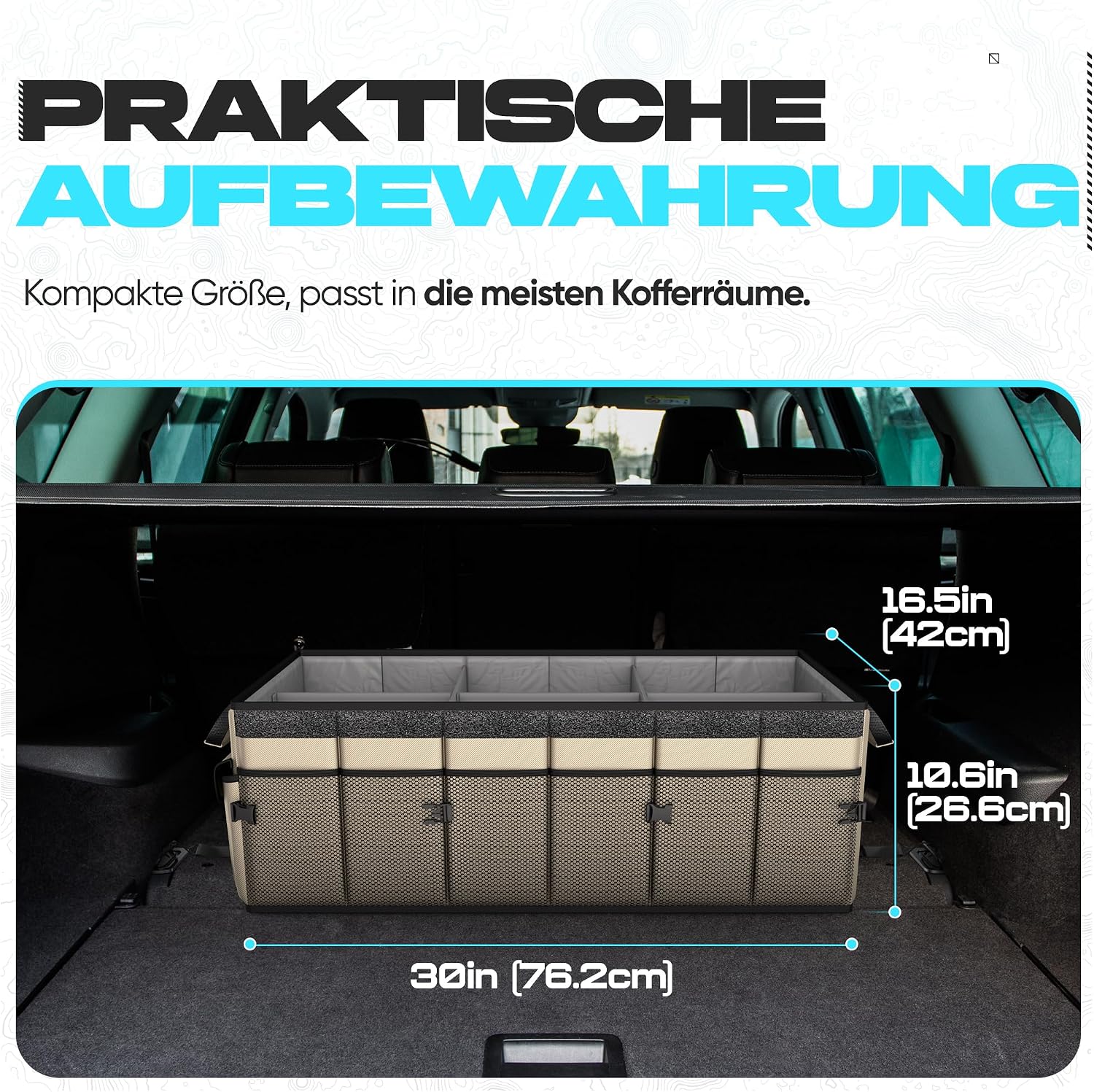 Detalle 2 de FORTEM Kofferraum Organizer (Kofferraumtasche) mit klappbarem Deckel – beige