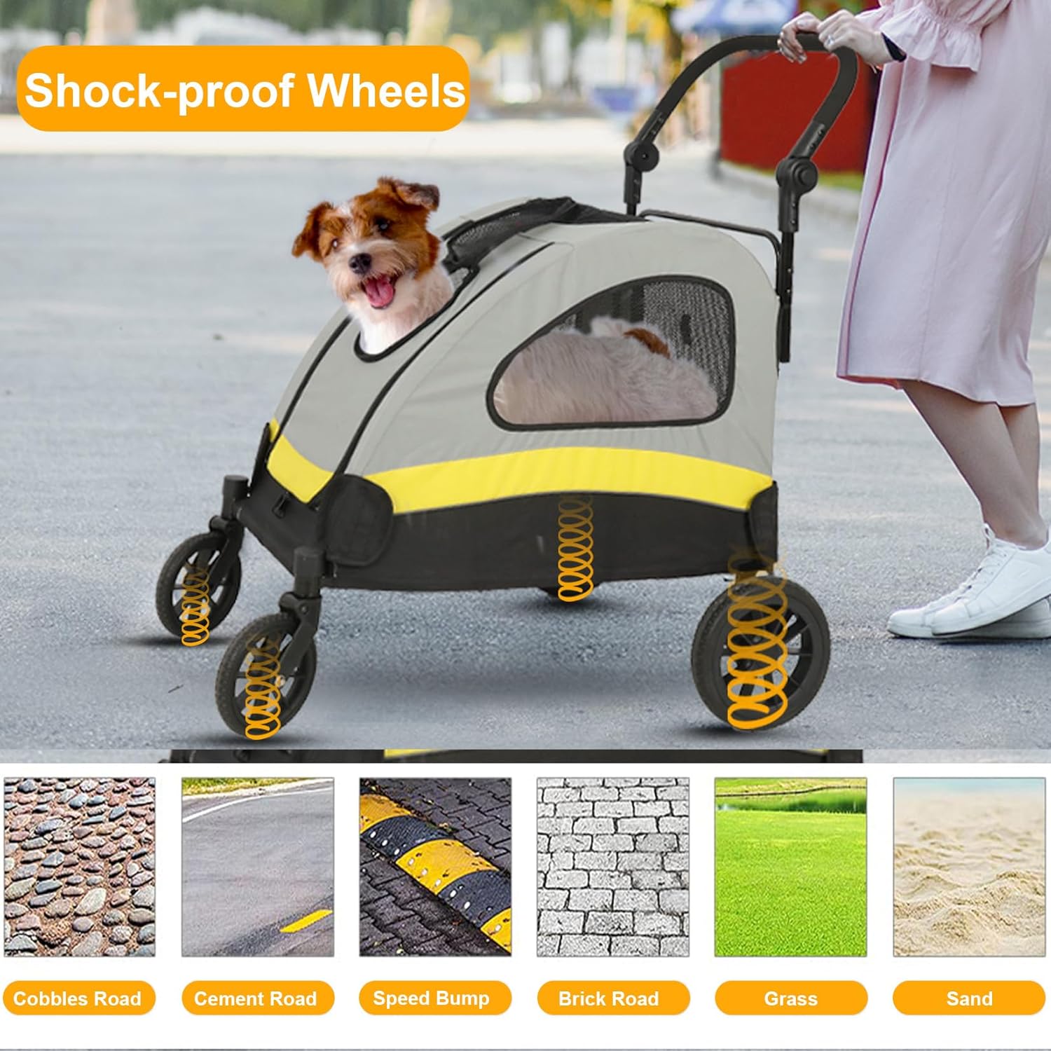 Detalle de BingoPaw Travel Stroller for Dogs and Cats — 4 Oversized EVA Wheels, Heavy Duty Pet Pram (Loads up to 20kg)
