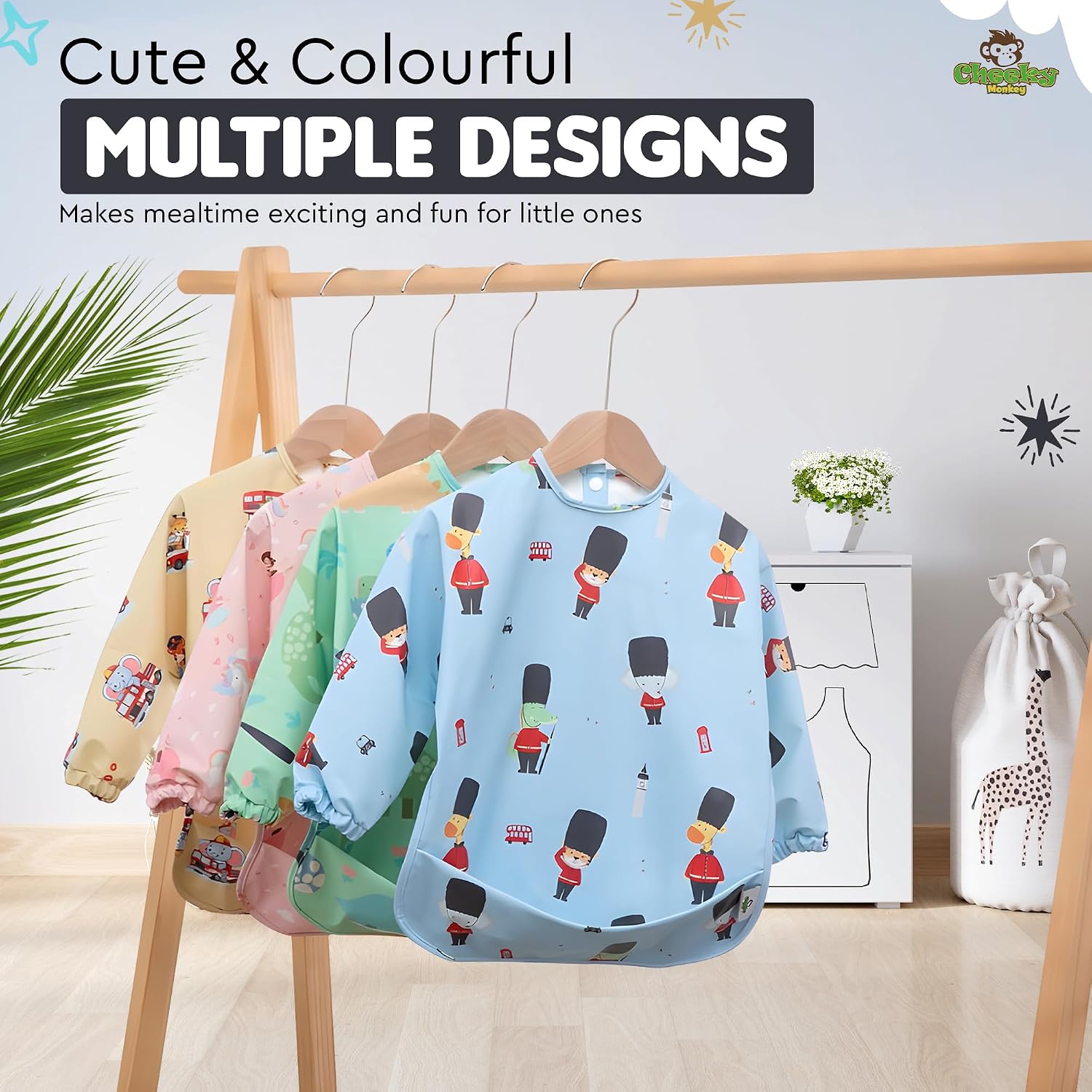 Detalle 2 de Cheeky Monkey Waterproof Long Sleeve Bibs for Weaning (6–24 Months) – BLW Coverall Feeding Bib