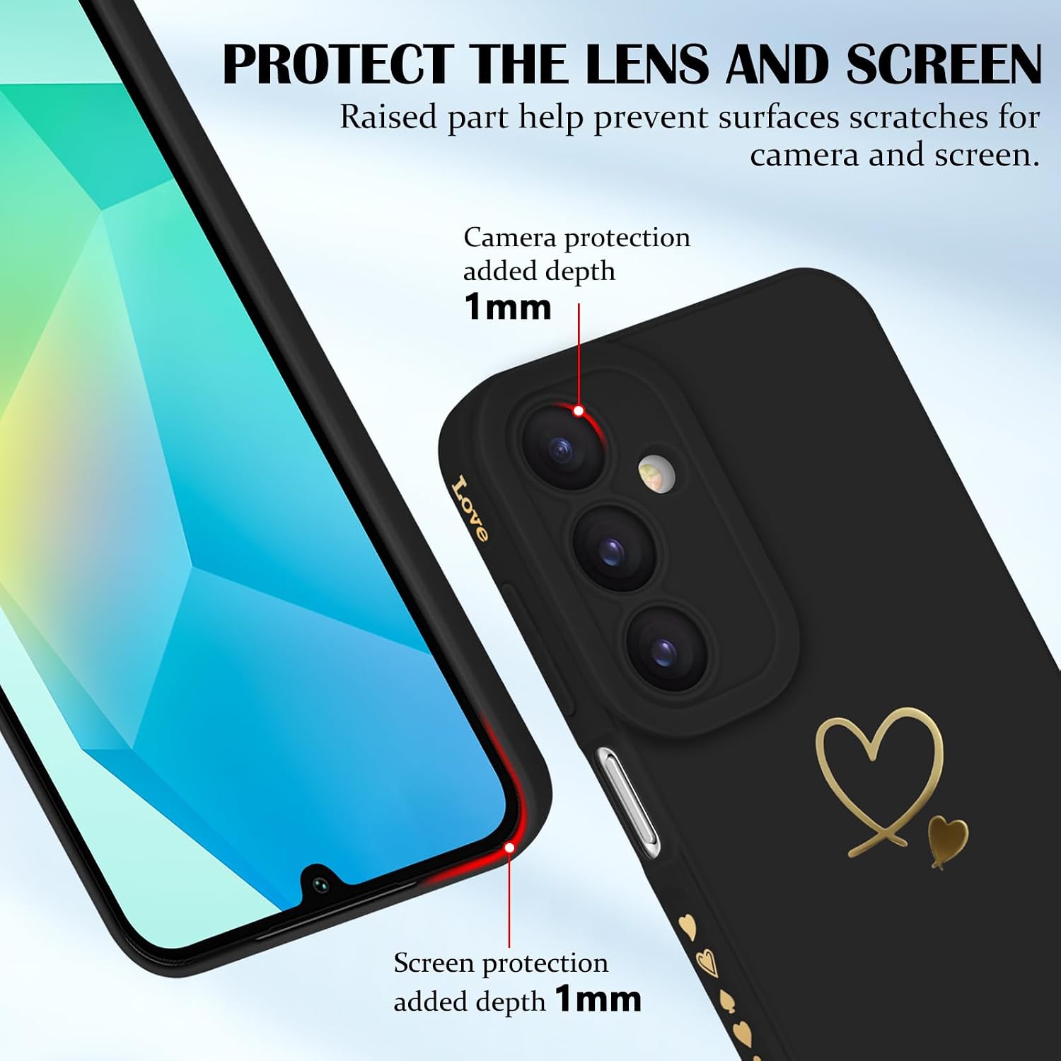 Detalle de Newseego Galaxy A16 Cute Gold Love Heart Liquid Silicone Case