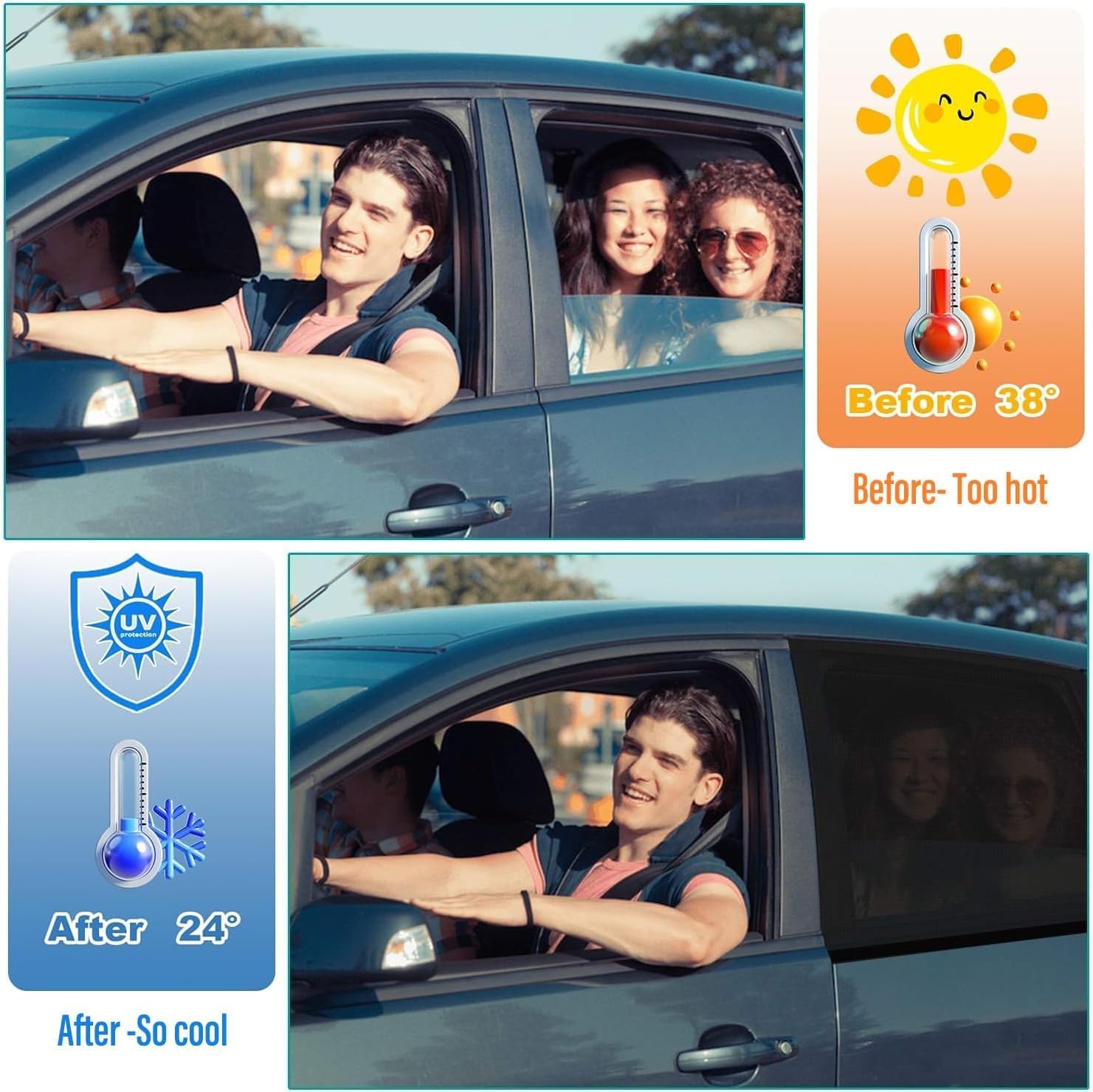 Thumbnail 3 de Sonnenschutz Auto Baby – 2er Set universelle elastische Sonnenblenden fürs Seitenfenster (Netz) mit UV- & Hitzeschutz