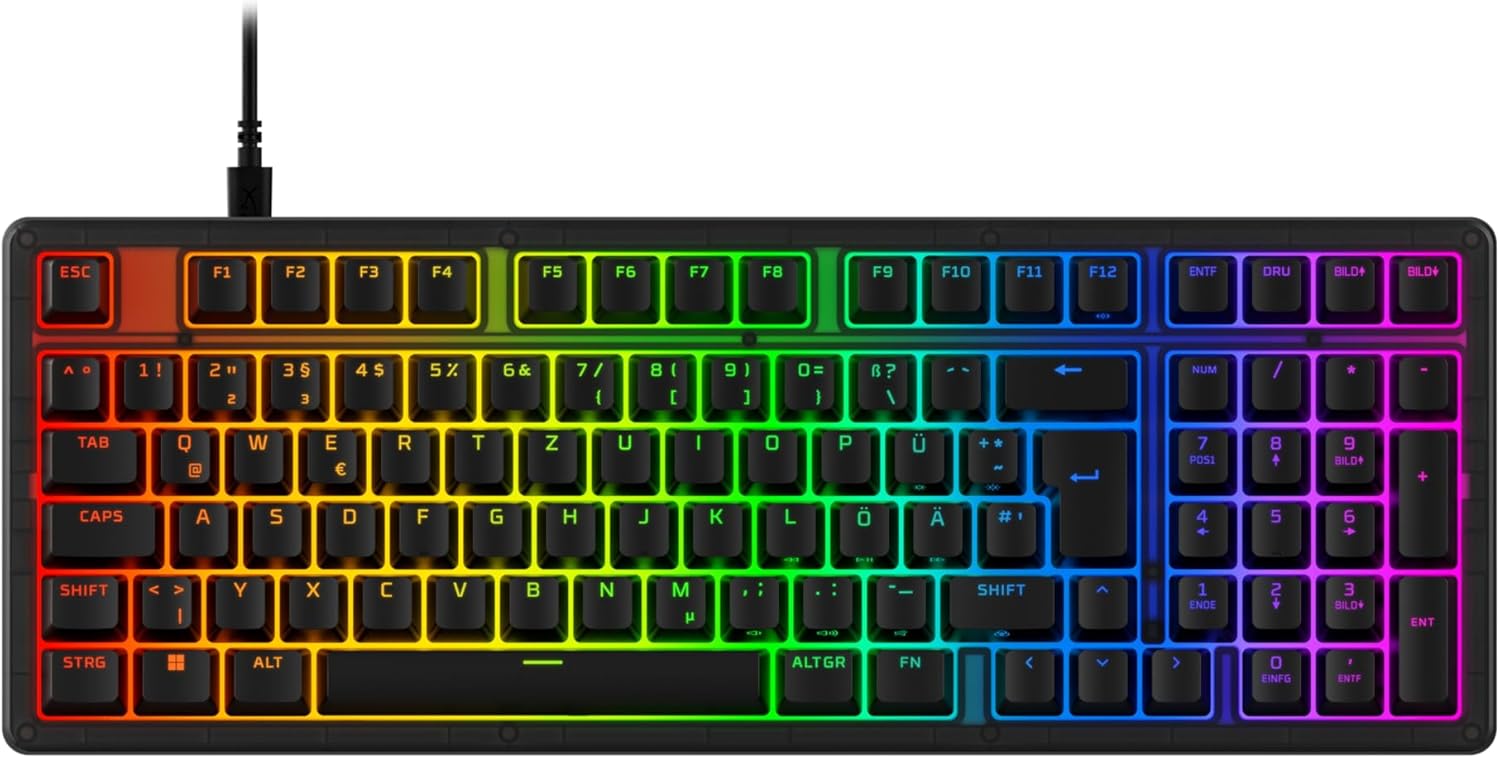 Detalle de HyperX Origins 2 1800 Gaming-Tastatur – mechanische, hot-swapbare Schalter, QWERTZ deutsch, 8K Polling, austauschbares Gehäuse