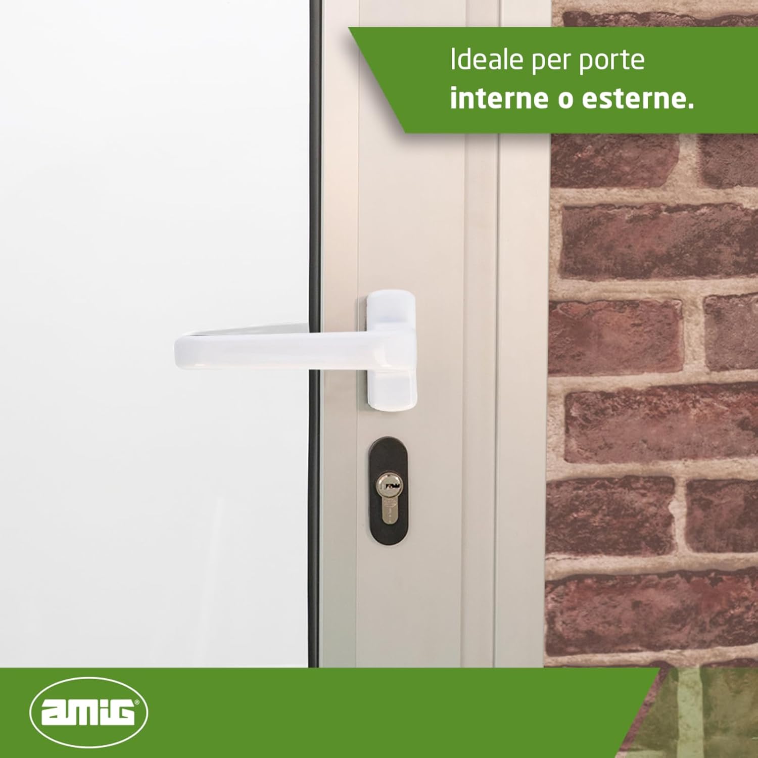 Detalle de AMIG Epsilon: Maniglia per porta con rosetta in alluminio, bianco, 132 x 70 mm, rosetta 8 mm (Dx/Sx reversibile)