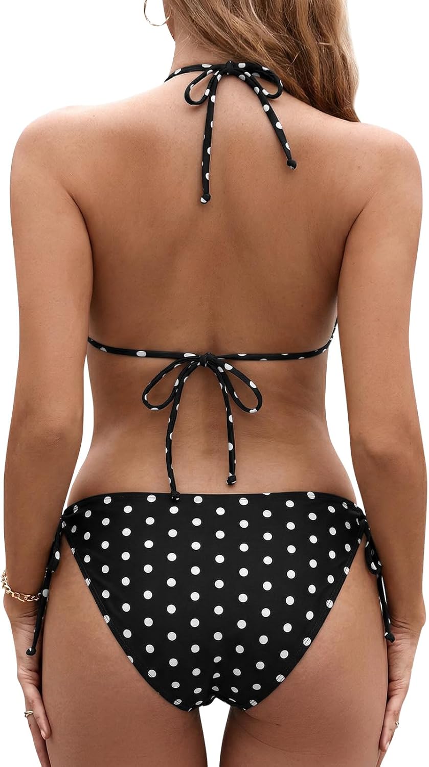 Thumbnail 3 de Genfien Damen Bikini-Set mit V-Ausschnitt & Triangeloberteil – Low-Waist Brasilianischer Bikini mit Blumenprint