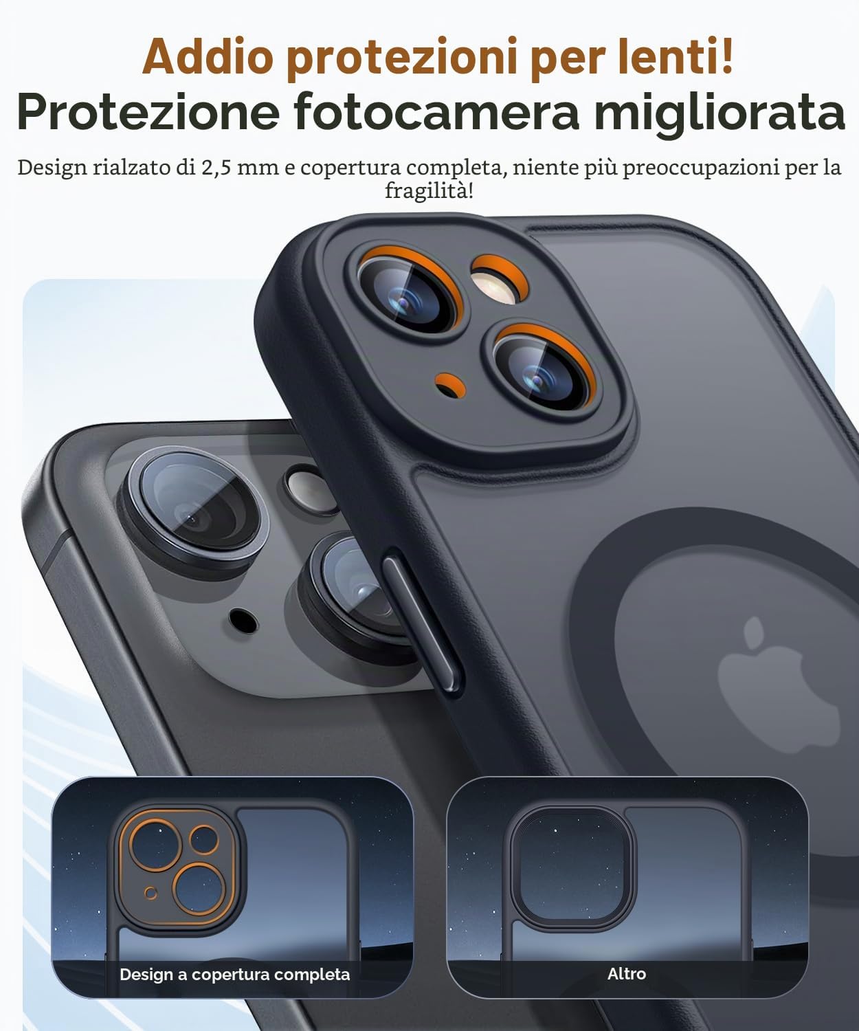 Detalle de CANSHN Cover Magnetica per iPhone 15: protezione Totale fotocamera, compatibile MagSafe e design opaco
