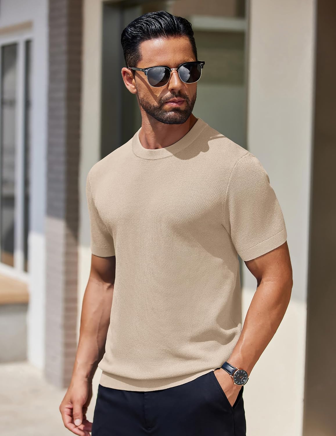 Detalle 2 de COOFANDY T-Shirt Uomo Maglia Girocollo estiva