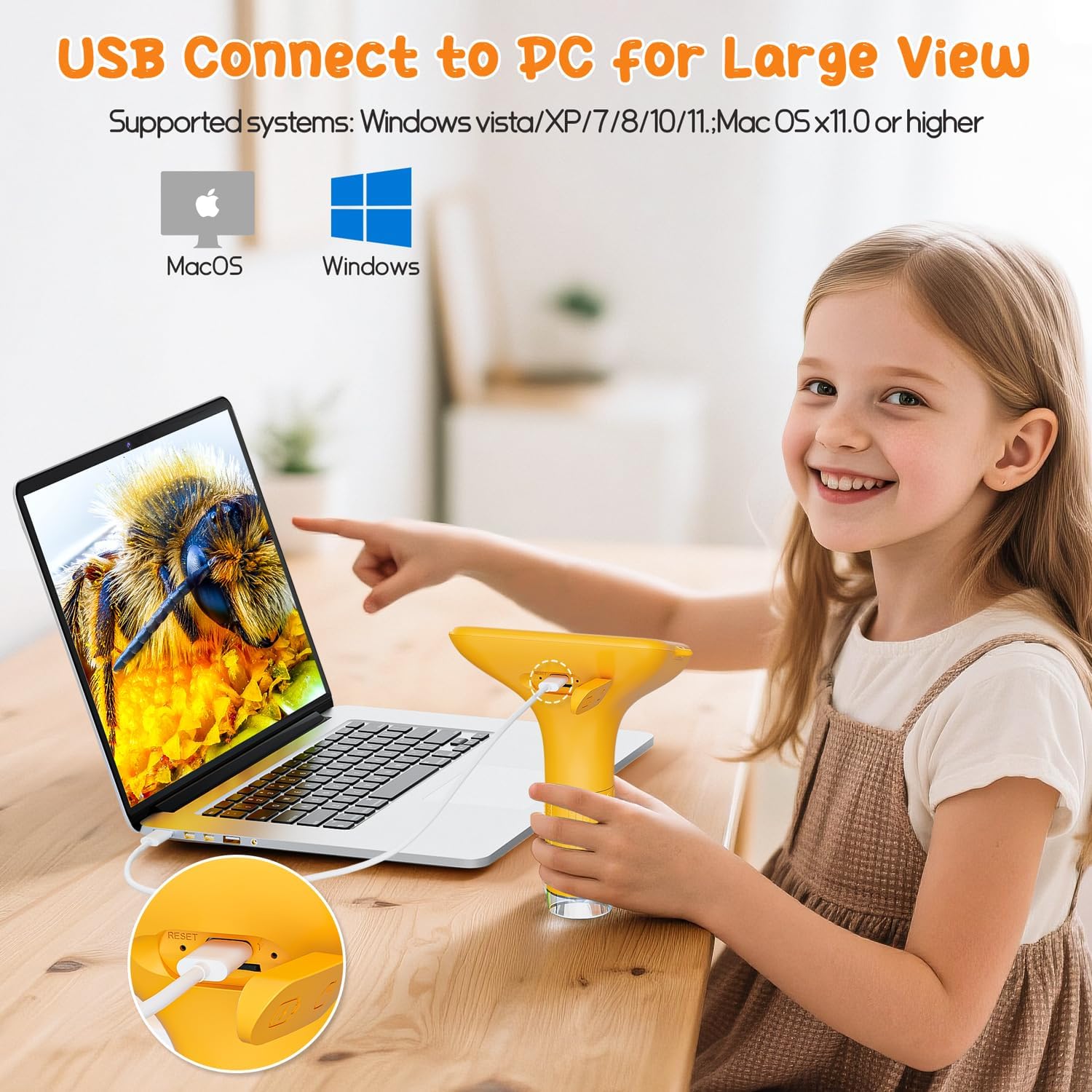 Thumbnail 3 de Microscope for Kids 3-inch Digital Handheld Microscope (1000X) with Adjustable LED Light – Yellow