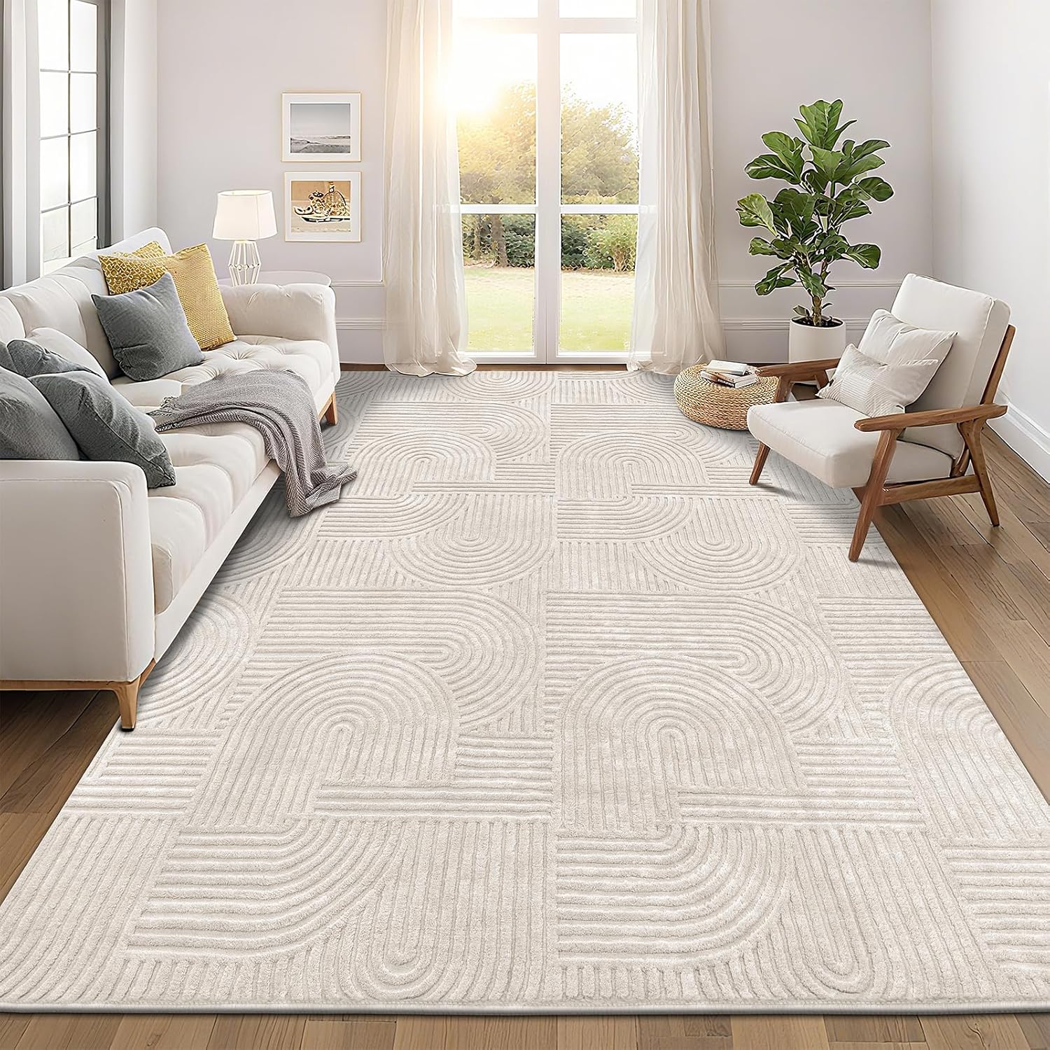 Detalle de Pauwer 9x12 Washable Area Rug: Soft, Non-Slip Boho-Style Matte for High-Traffic Living Spaces