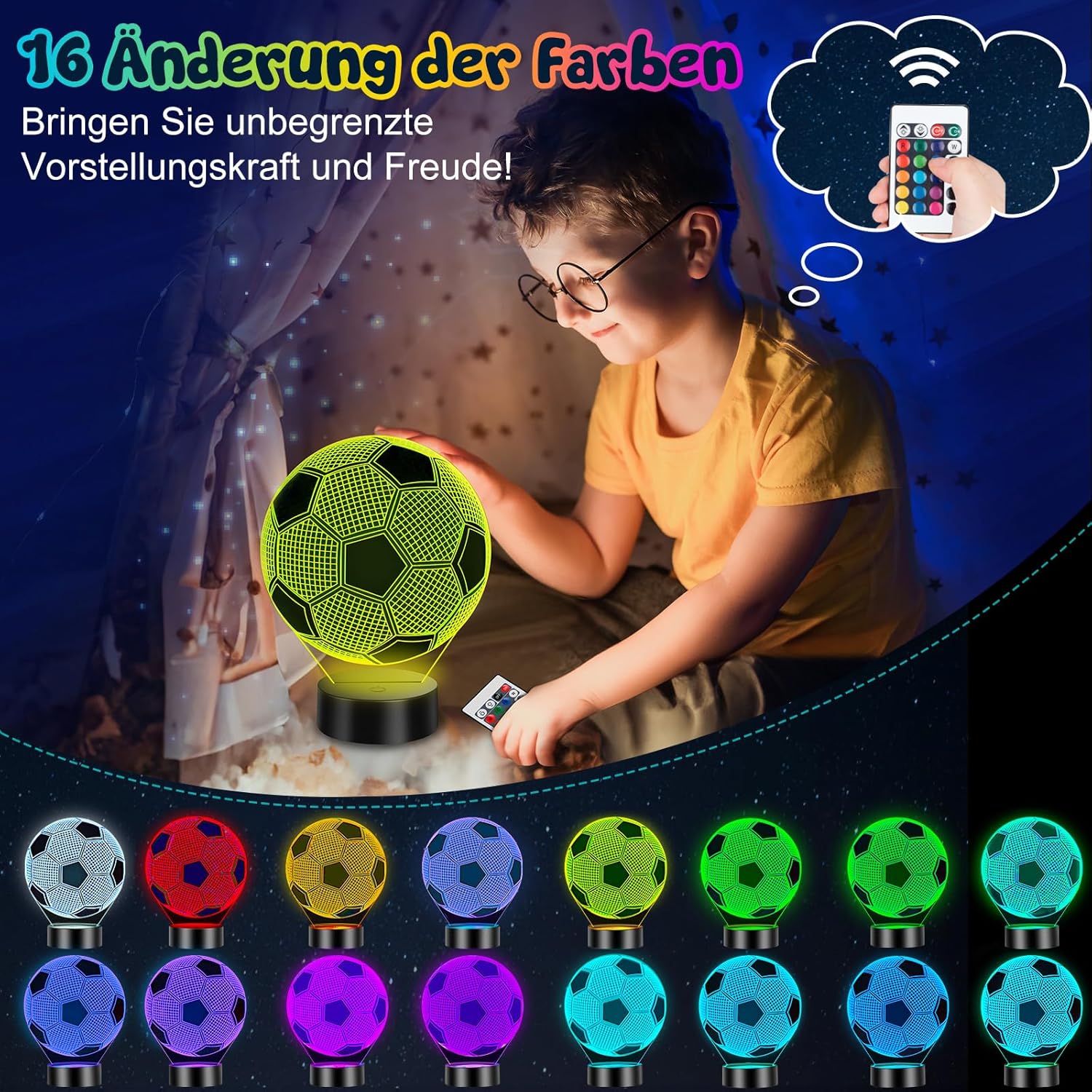 Thumbnail 3 de Linkax Fussball 3D Nachtlicht 16 Farben