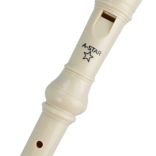 Detalle de A-Star Soprano/Descant School Recorder Instrumento, digitación inglesa/barroca - C con tabla de aprendizaje, bolsa y accesorio