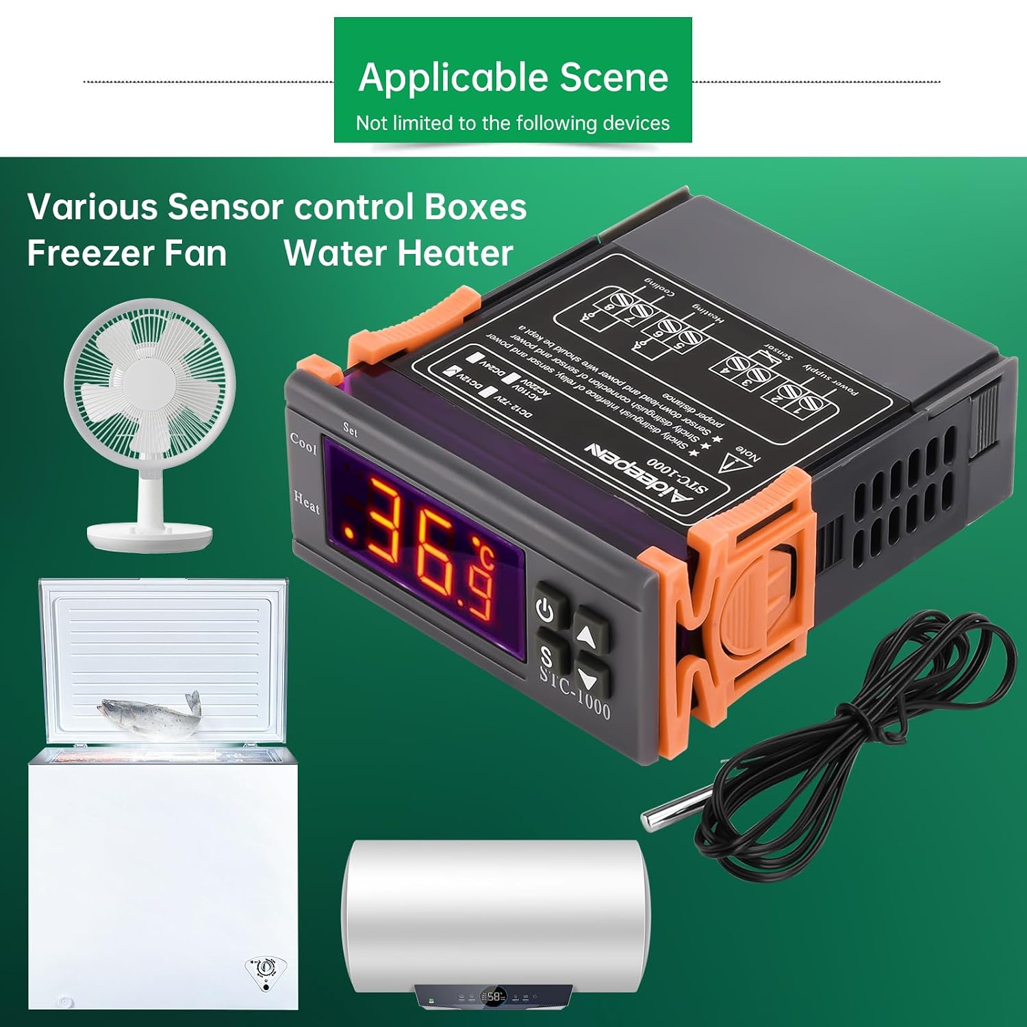 Detalle 1 de Aideepen STC-1000 temperatuurregelaar, DC 12 V, 10 A, met NTC-sensor