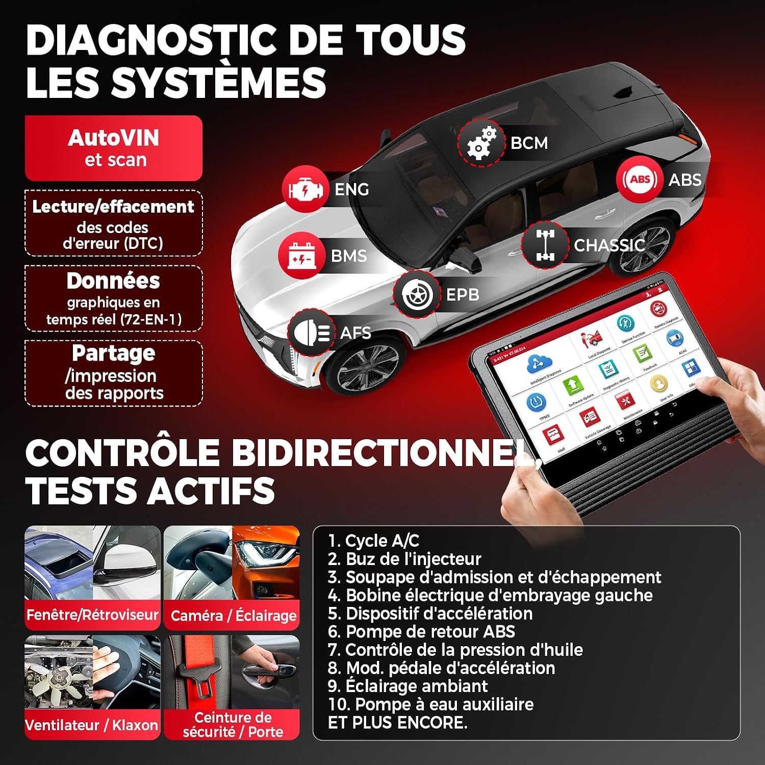 Detalle de LAUNCH X431 V+ Pro 5.0 Valise Diagnostic Auto — Diagnostic bidirectionnel, codage ECU et 55+ services