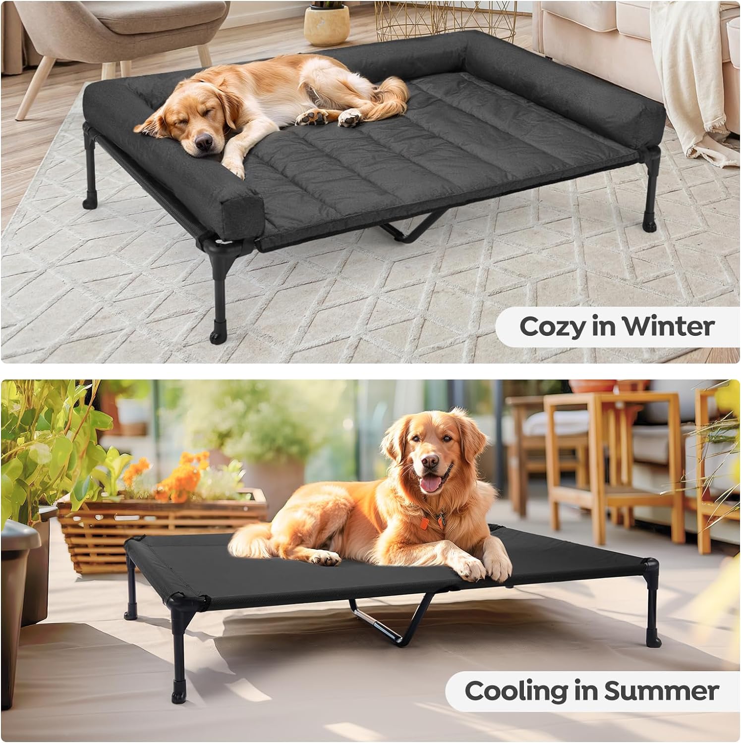 Detalle de Veehoo Raised Dog Bed + Waterproof Removable Pillow-Top Mat (X-Large, Black)