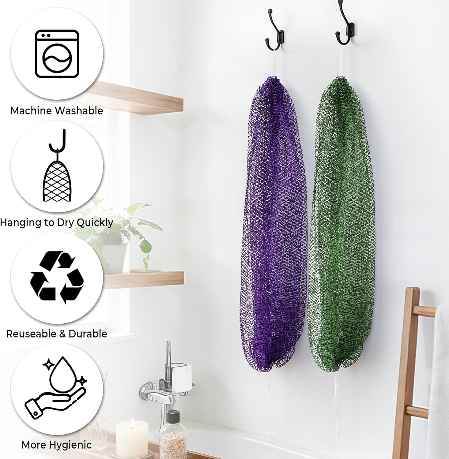 Detalle 2 de African Net Sponge Authentic - 2 Pieces Exfoliating Body Scrubber Bath Sponge with Back Reach