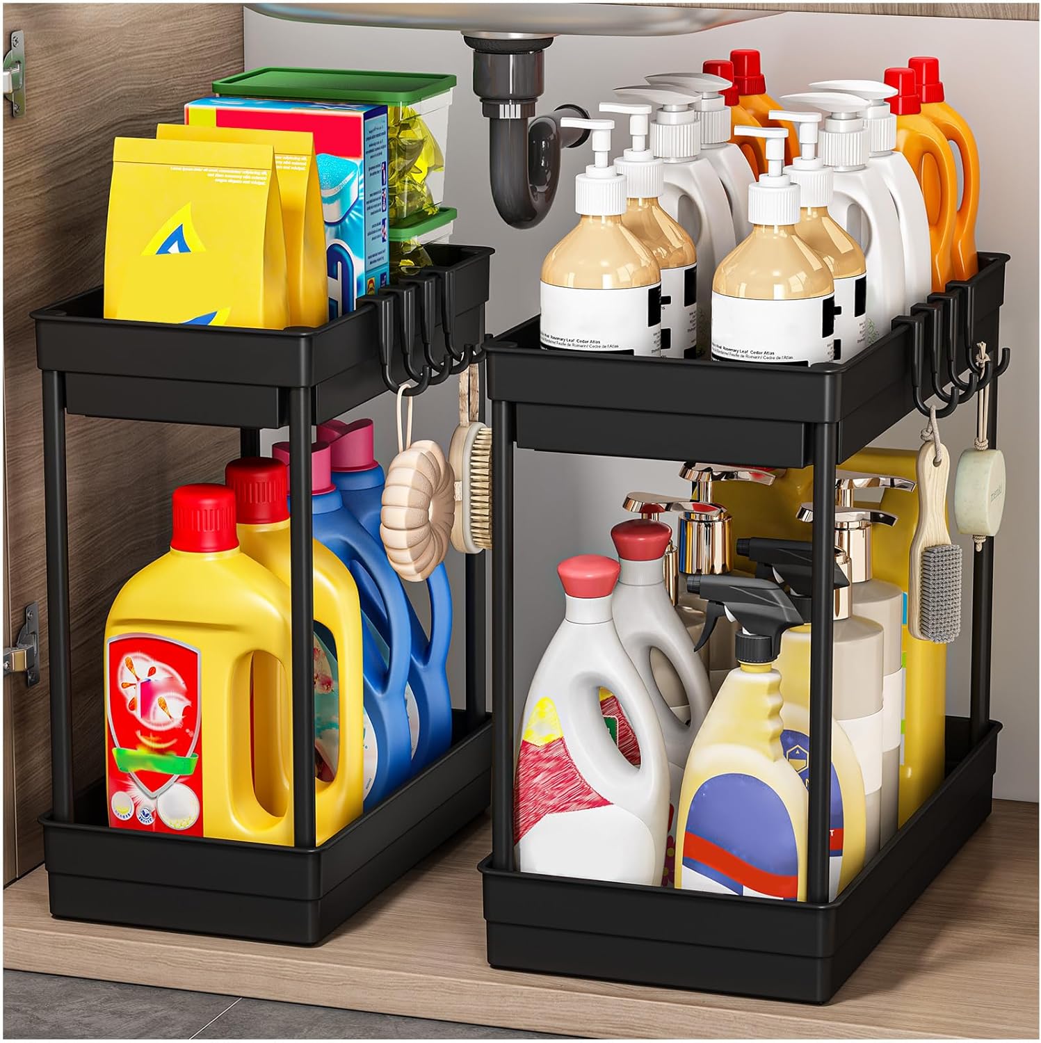 Detalle de TidyTrove 2 Pack Under Sink Storage – 2-Tier Kitchen & Multipurpose Organisation (Black)