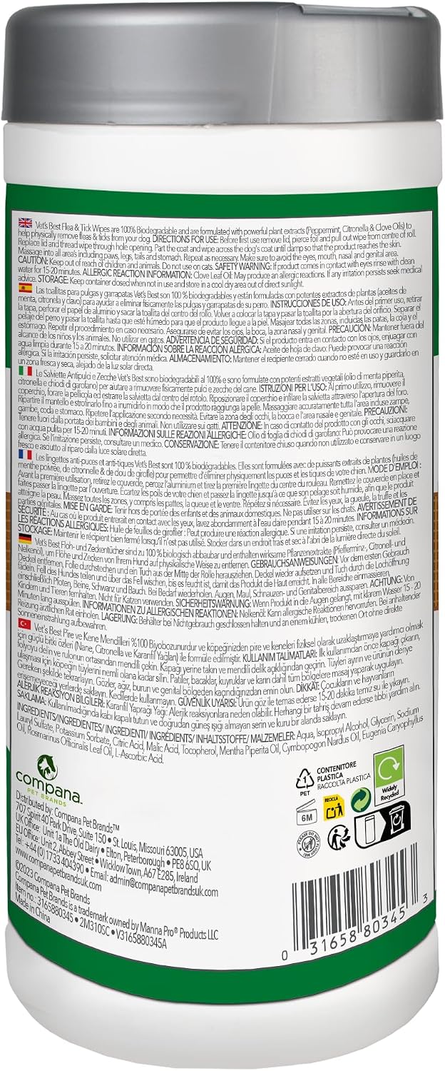 Detalle 2 de Vet's Best Flea & Tick Wipes for Dogs – 50 Wipes