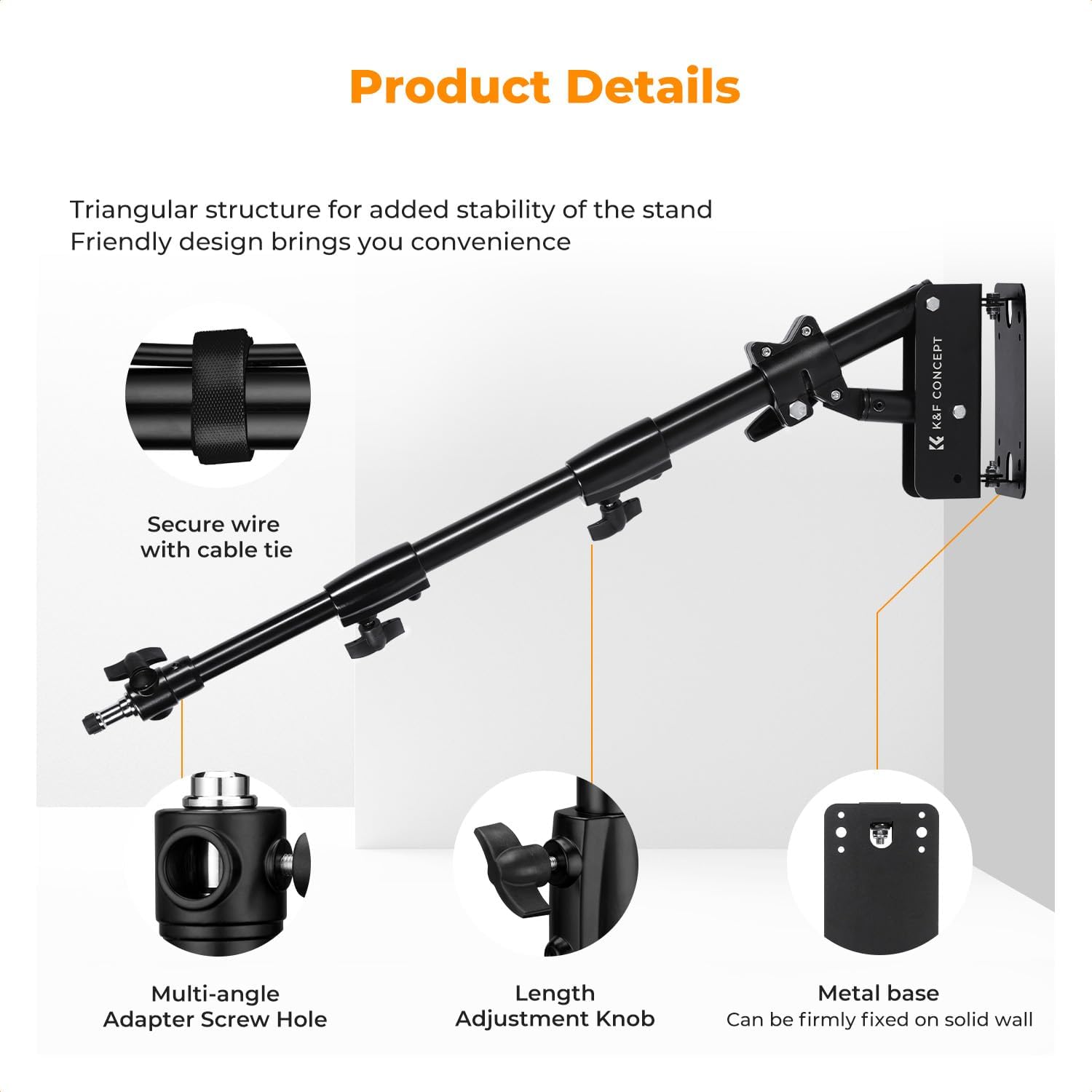 Detalle de K&F CONCEPT Wall Mount Triangle Boom Arm 100cm