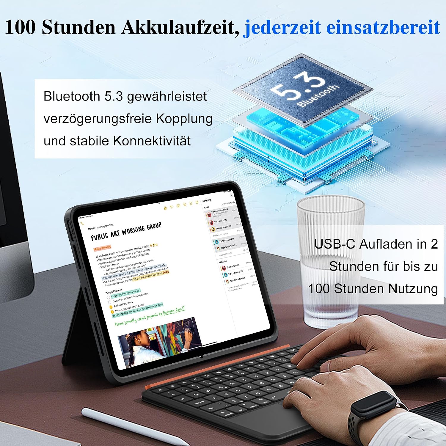 Detalle de WIWU Tastaturhülle 3-in-1 für iPad 11 Zoll – Air/M4/M2/M3 Pro 11" mit beleuchteter Tastatur, Touchpad und abnehmbarem Ständer