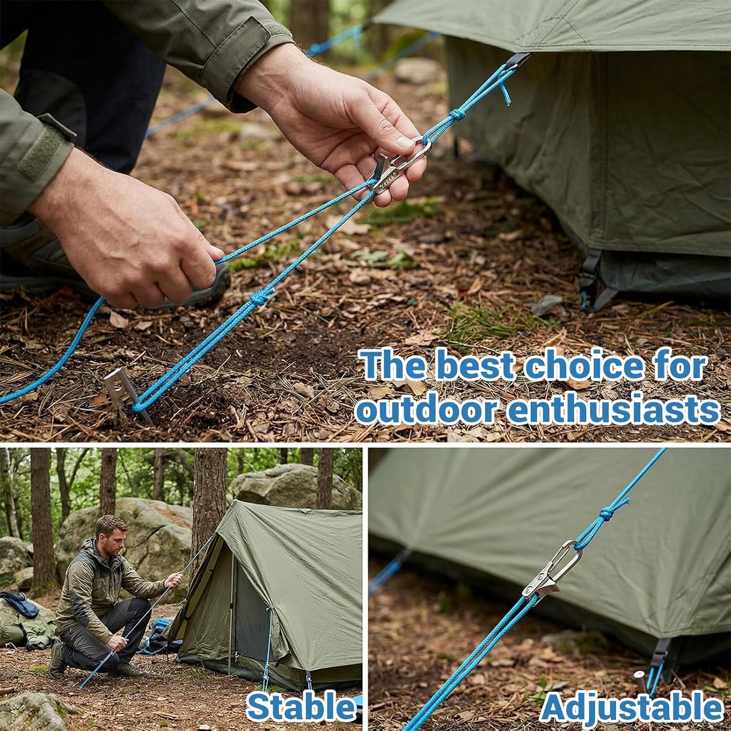 Thumbnail 4 de 6-Pack Retractable Rope Tie-Downs with Roller Tensioner (Nylon Blend) for Camping, Boating & Home Storage