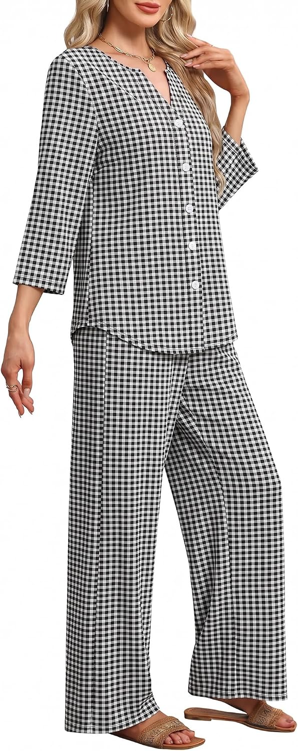Detalle 2 de OFEEFAN Women's 2-Piece Loungewear Set with 3/4-Sleeve Top