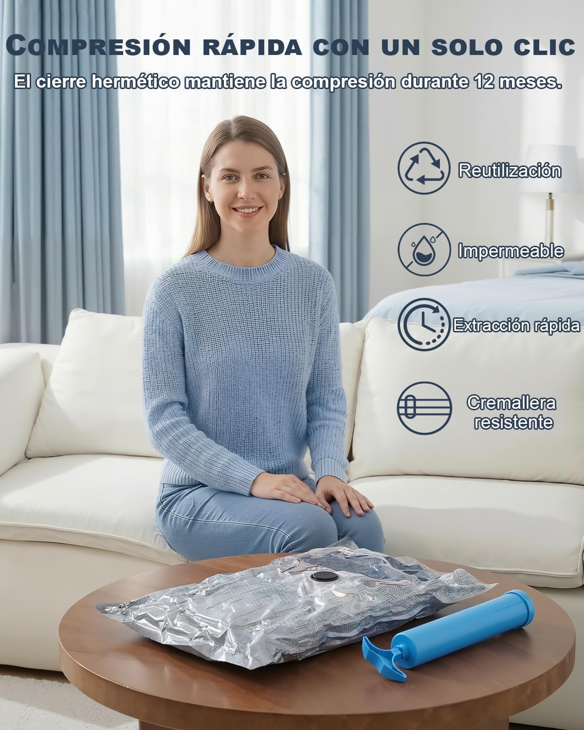 Thumbnail 3 de Raplink Juego de 4 Bolsas de Vacío para Ropa con Bomba Manual 50×40 cm