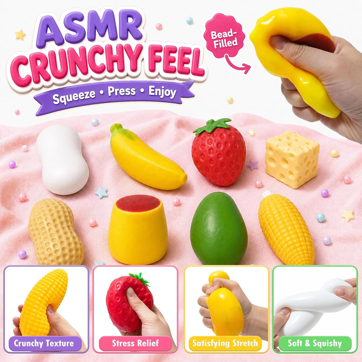 Detalle de ISEN SC010 Crunchy Squishy Fidget Toys, 8 Food Shapes with ASMR Sound