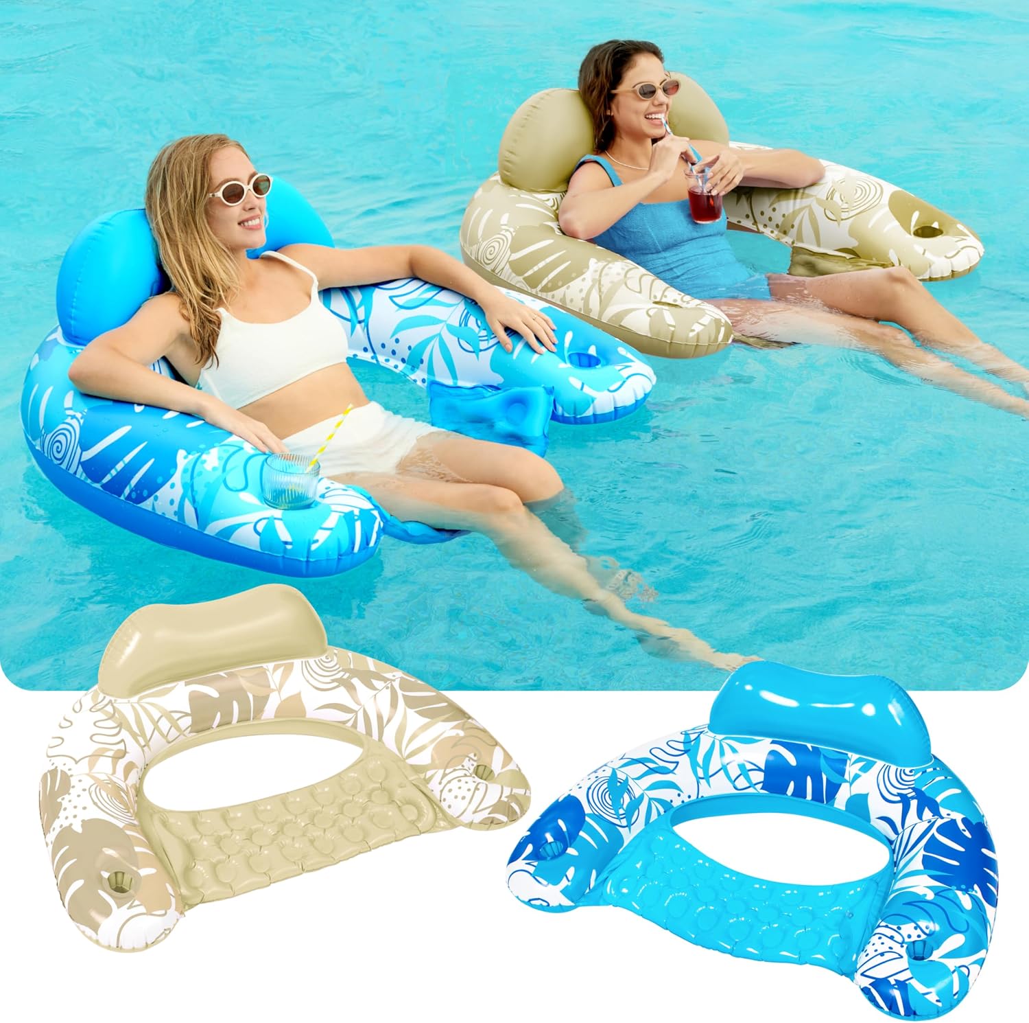 Thumbnail 1 de Sloosh Inflatable Pool Floats for Adults (2-Pack) with Cup Holders, X-Large Pool Chair